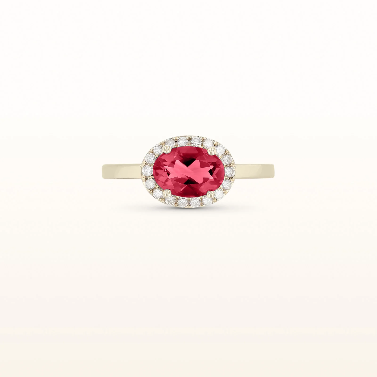 Horizontal Gemstone and Diamond Halo Ring in 14kt Yellow Gold - Image 12