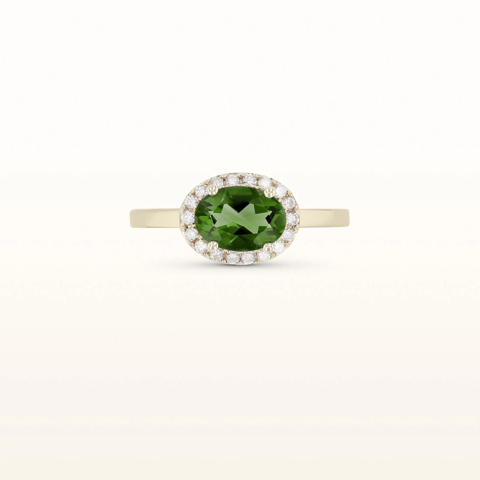 Horizontal Gemstone and Diamond Halo Ring in 14kt Yellow Gold - Image 8