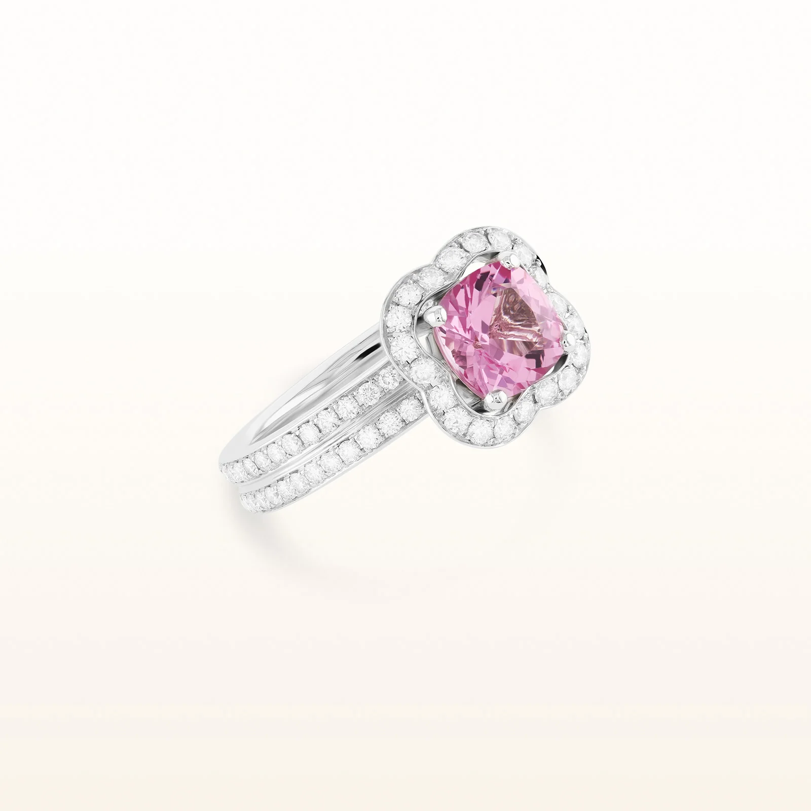One-of-a-Kind Cushion Cut Morganite and Diamond Ring in 18kt White Gold - Image 2