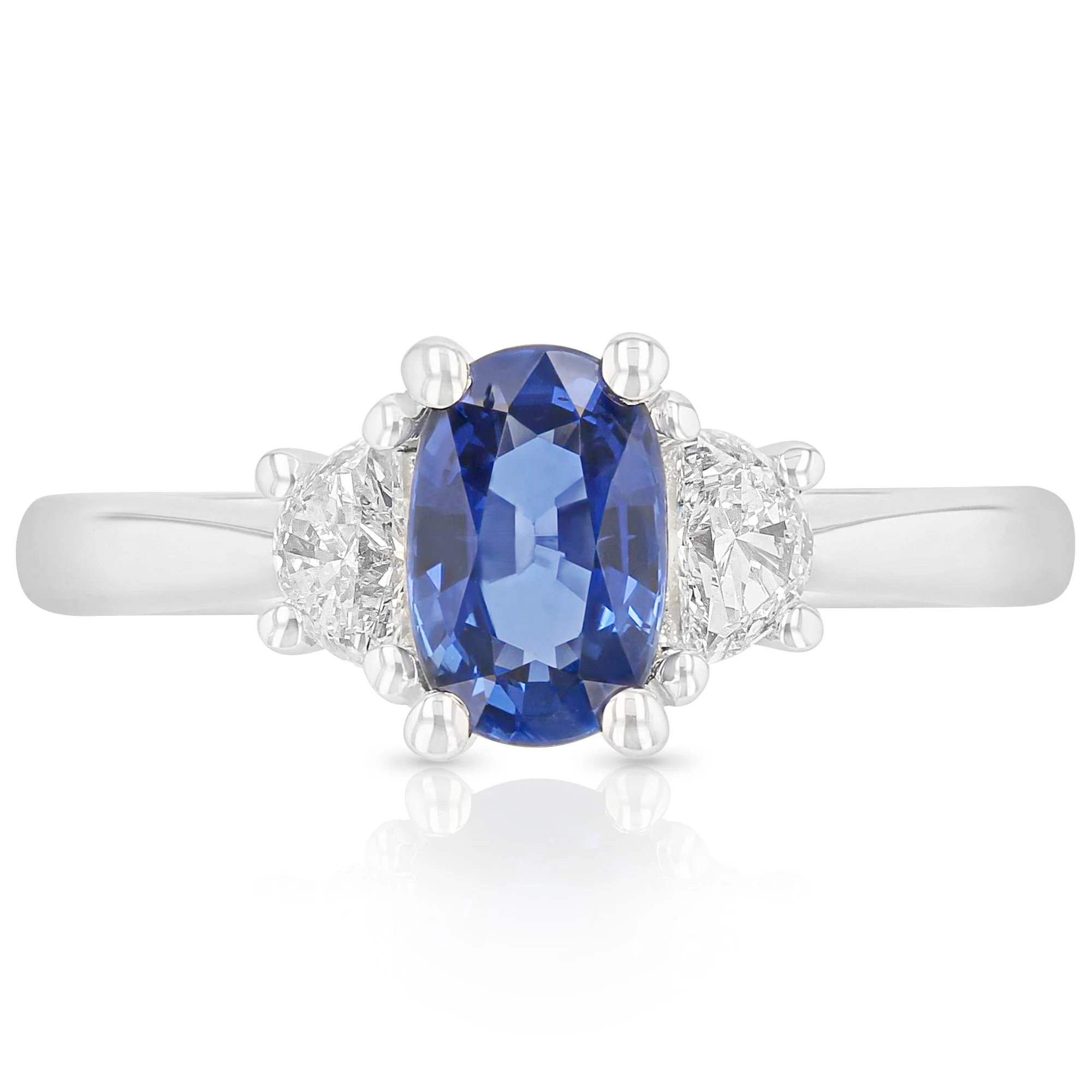 Oval 2.05 ctw Blue Sapphire and Half-Moon Diamond Ring in 14kt White Gold