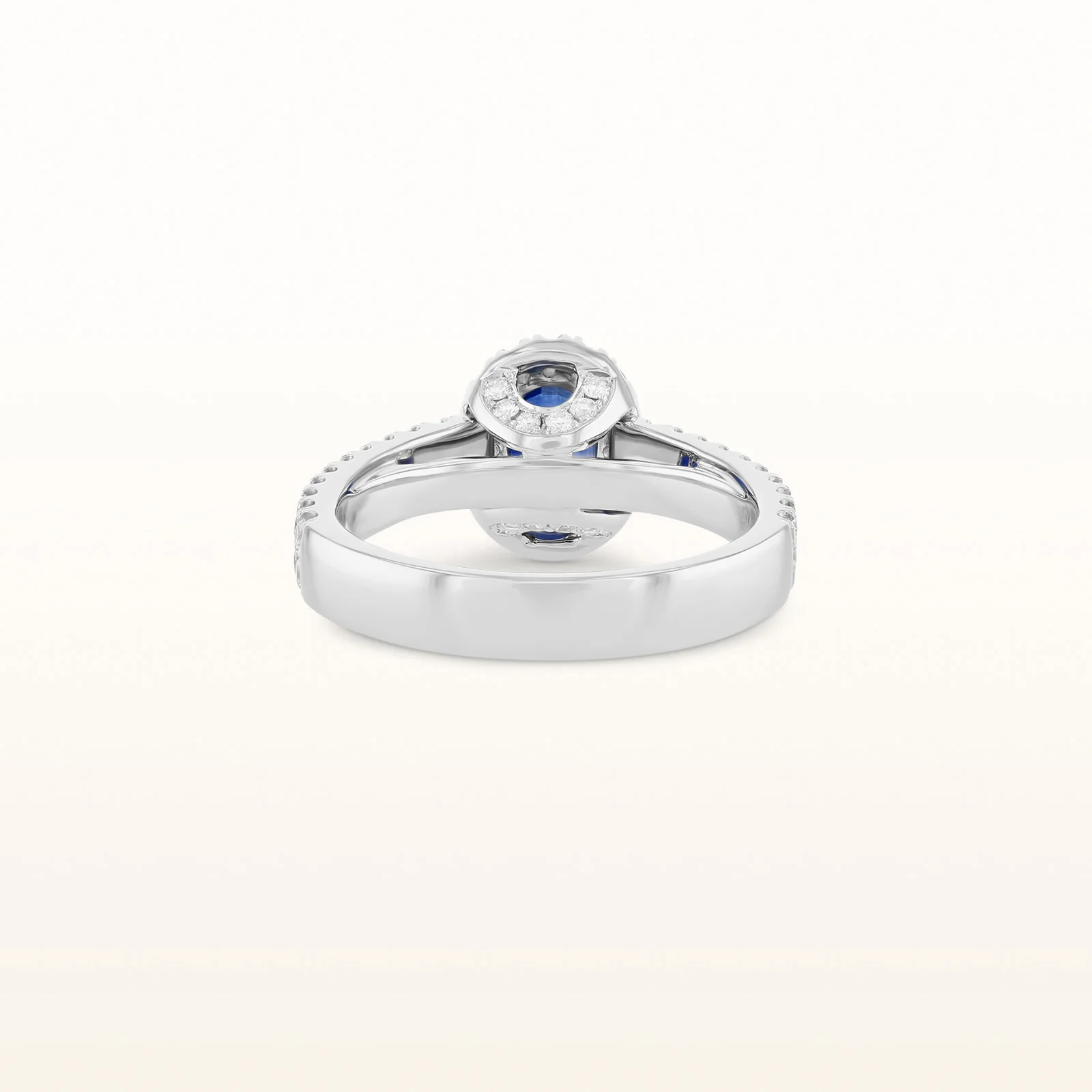 Oval Blue Sapphire and Diamond Halo Ring in 18kt White Gold - Image 3
