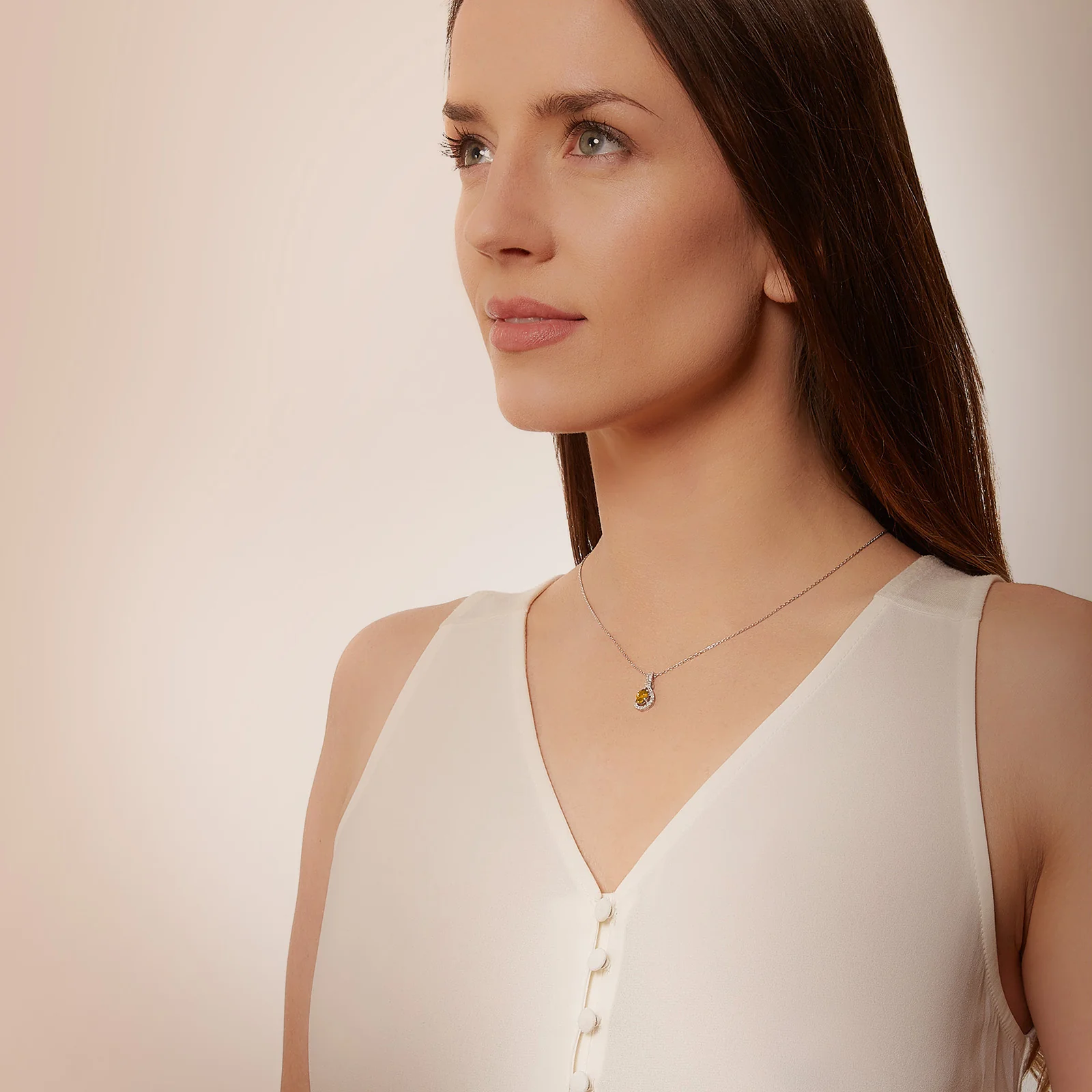 Oval Citrine and White Sapphire Teardrop Pendant in 925 Sterling Silver - Image 3