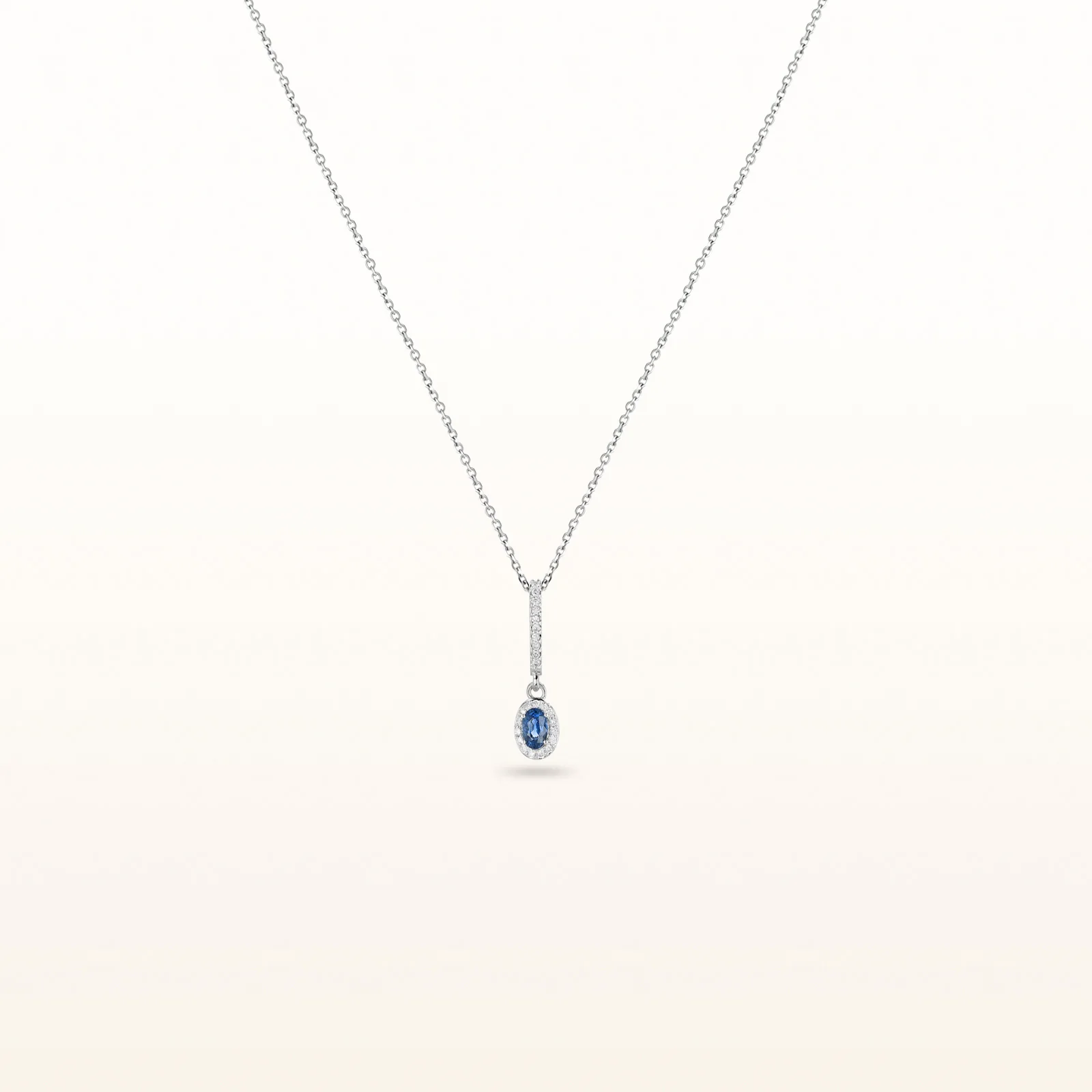 Oval Gemstone and Diamond Halo Drop Pendant in 14kt White Gold - Image 4
