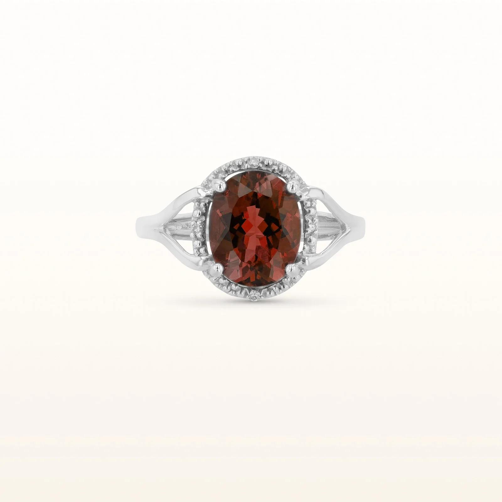 Oval Gemstone and Diamond Halo Split Shank Ring in 925 Sterling Silver - Image 6