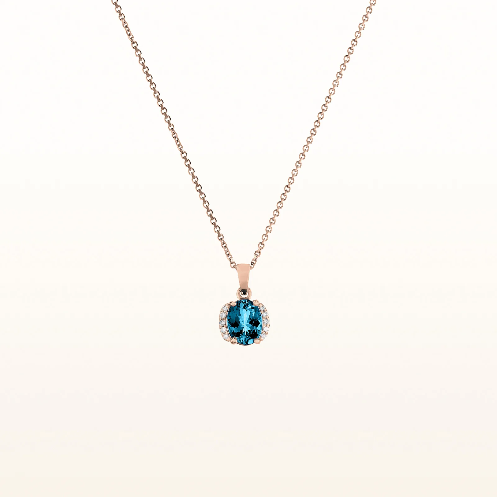 Oval Gemstone and Diamond Pendant in 14kt Rose Gold - Image 8