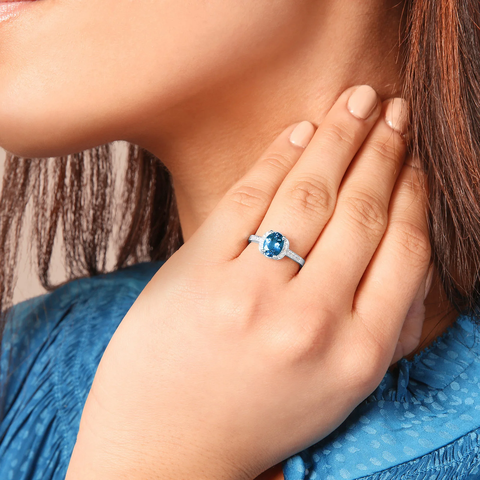 Oval Gemstone and Diamond Ring in 14kt White Gold - Image 4