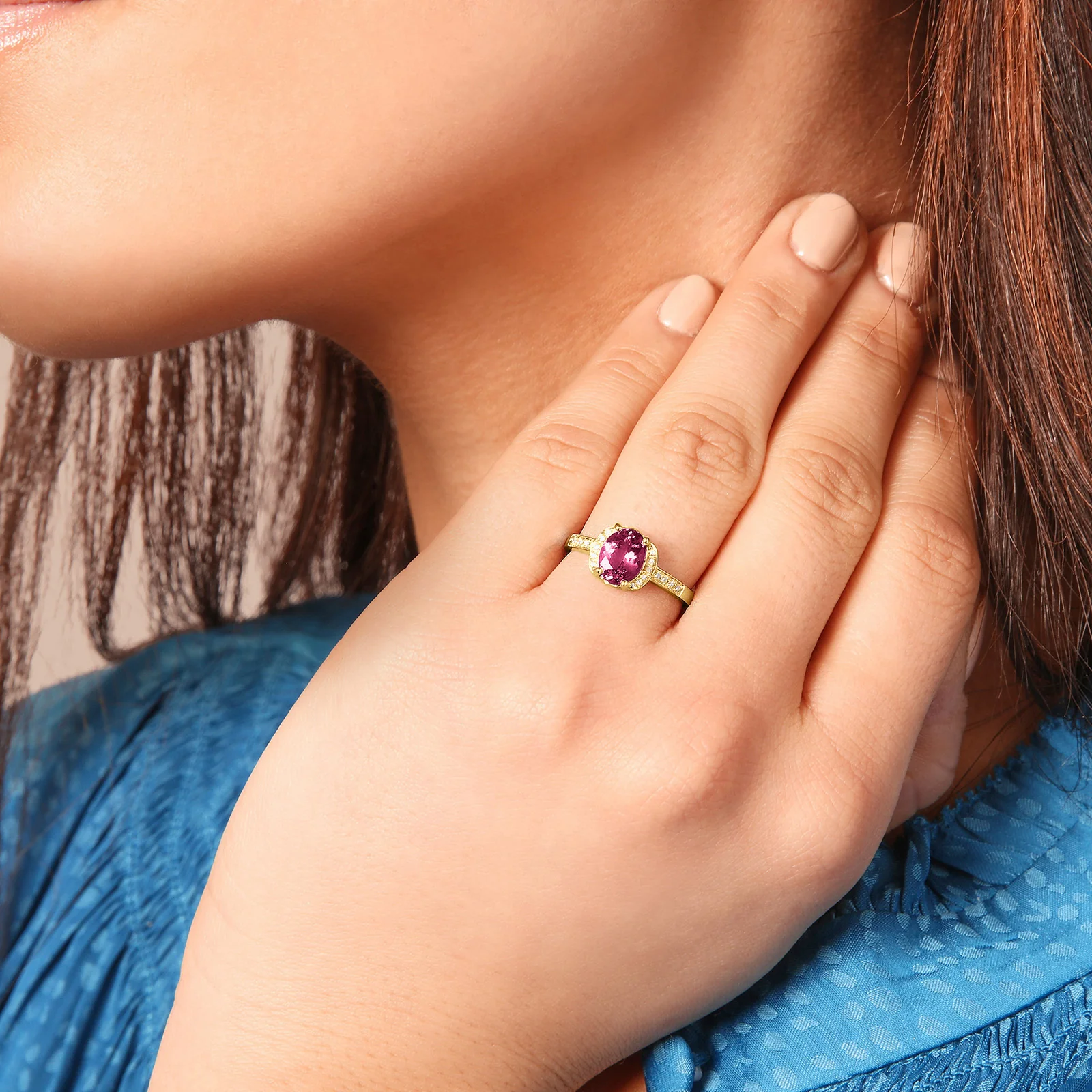 Oval Gemstone and Diamond Ring in 14kt Yellow Gold - Image 4