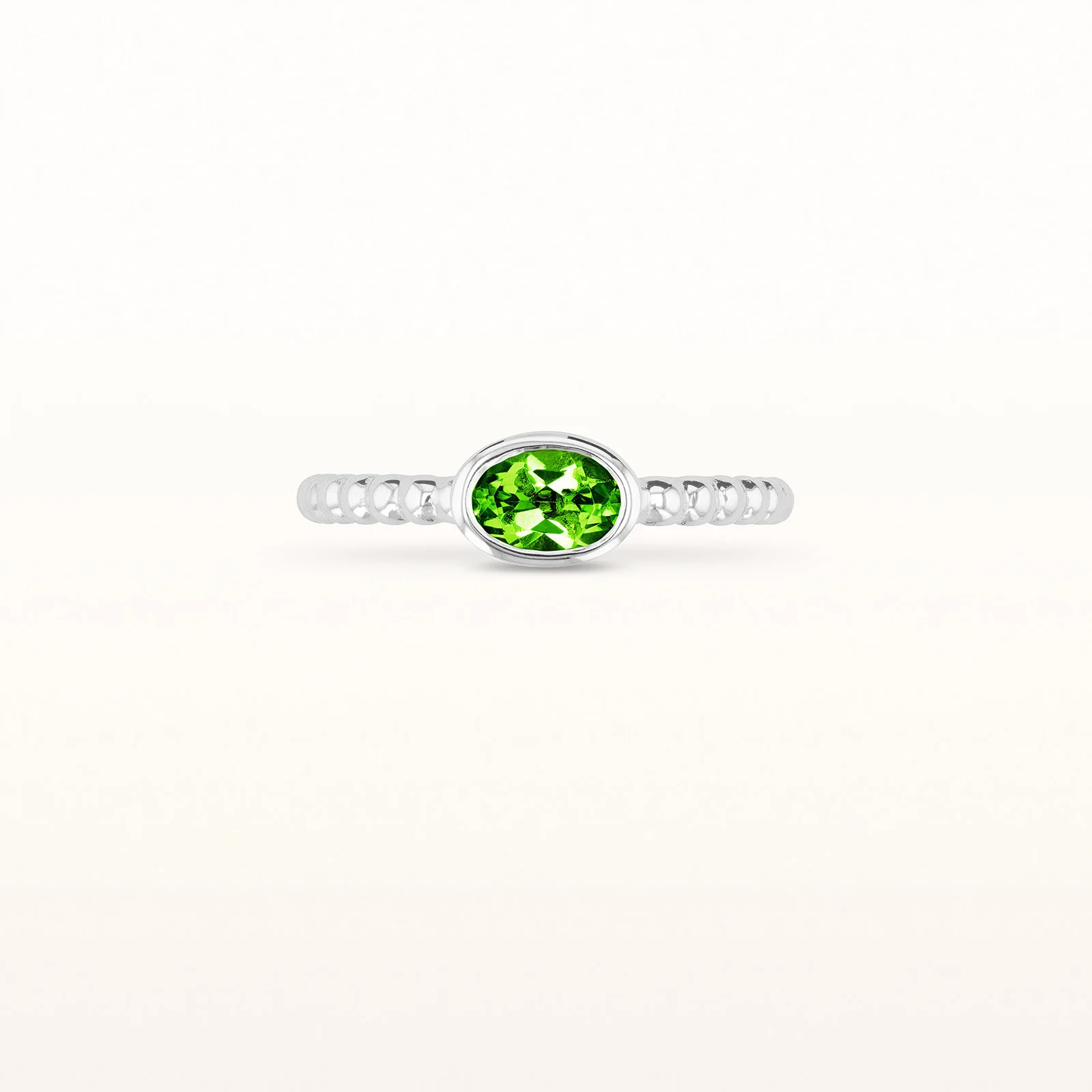 6 x 4 mm Oval Gemstone Stackable Beaded Ring in 14kt White Gold - Image 17