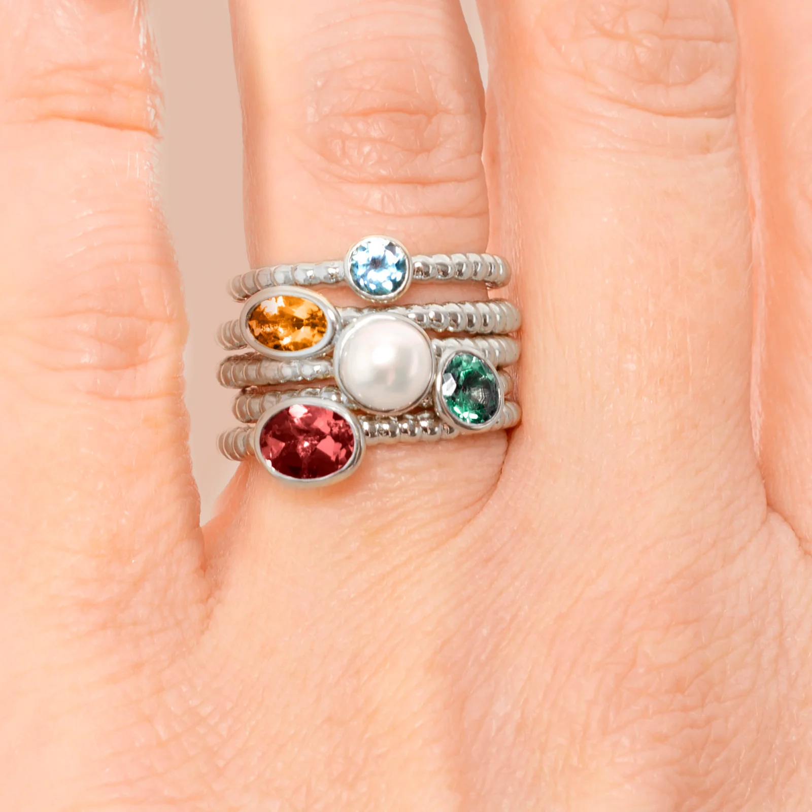 6 x 4 mm Oval Gemstone Stackable Rope Style Ring in 14kt White Gold - Image 5