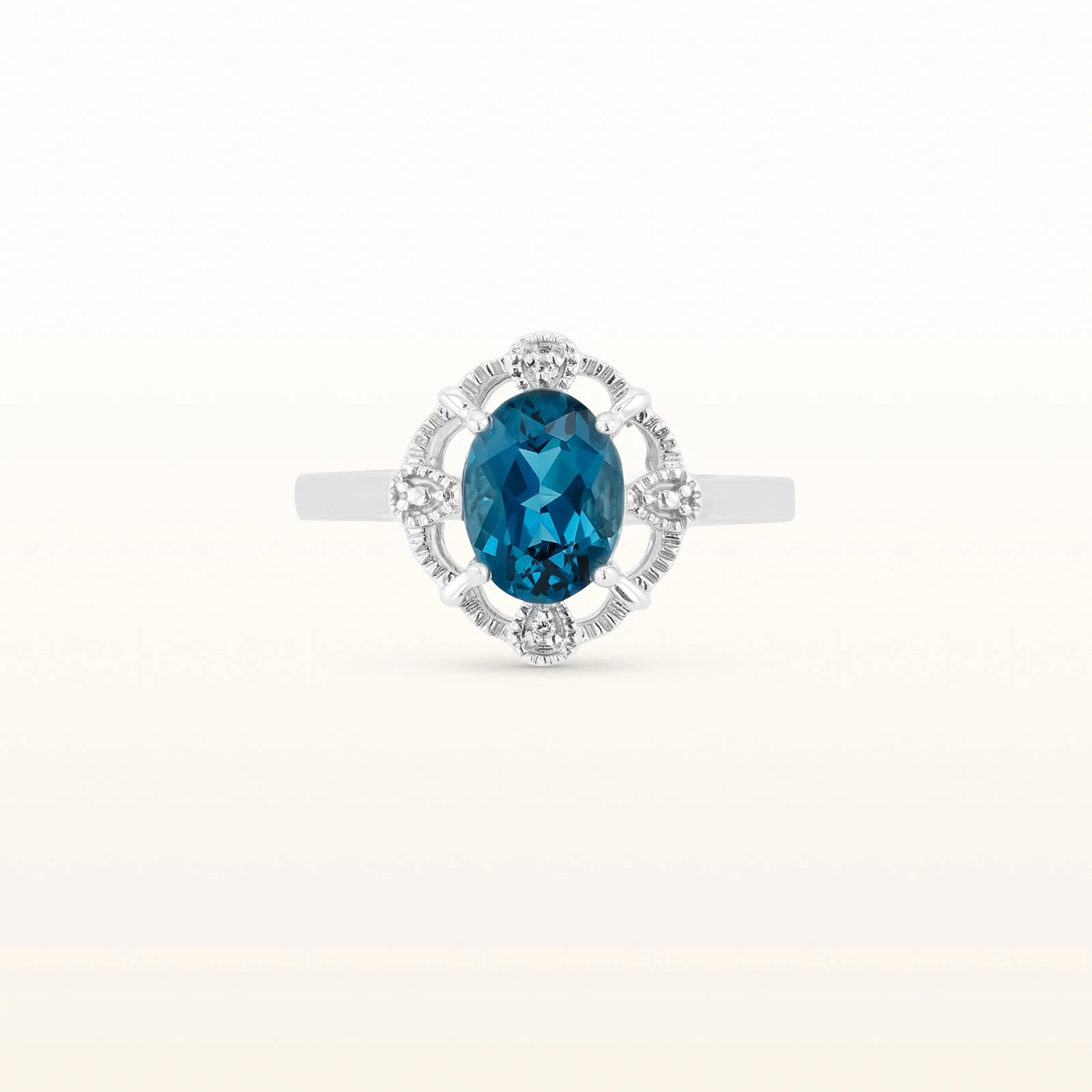 Oval Gemstone Ring with Diamond Accent Open Lace Halo in 925 Sterling Silver - Image 11