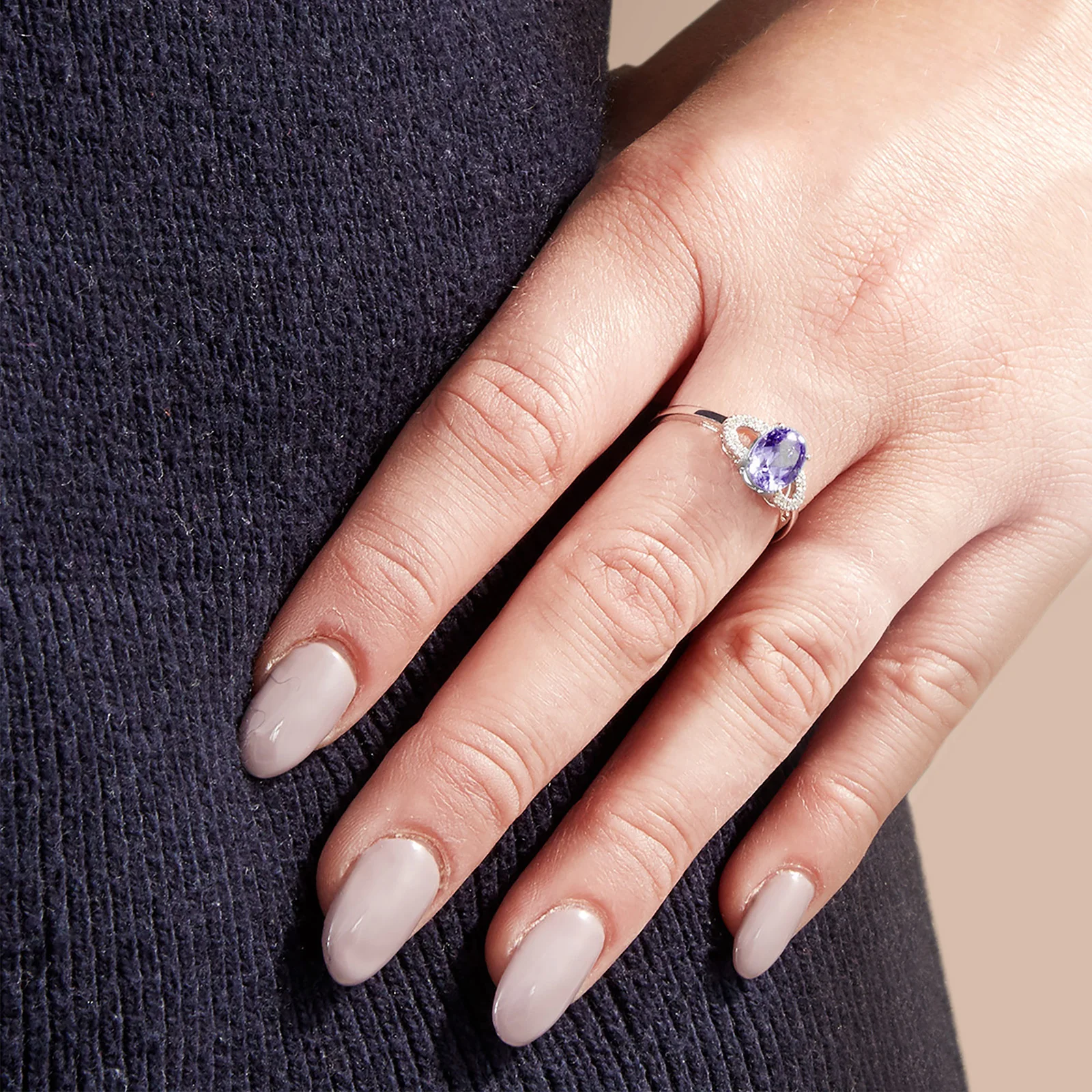 Oval Gemstone Ring with Diamond Accents in 14kt White Gold - Image 4