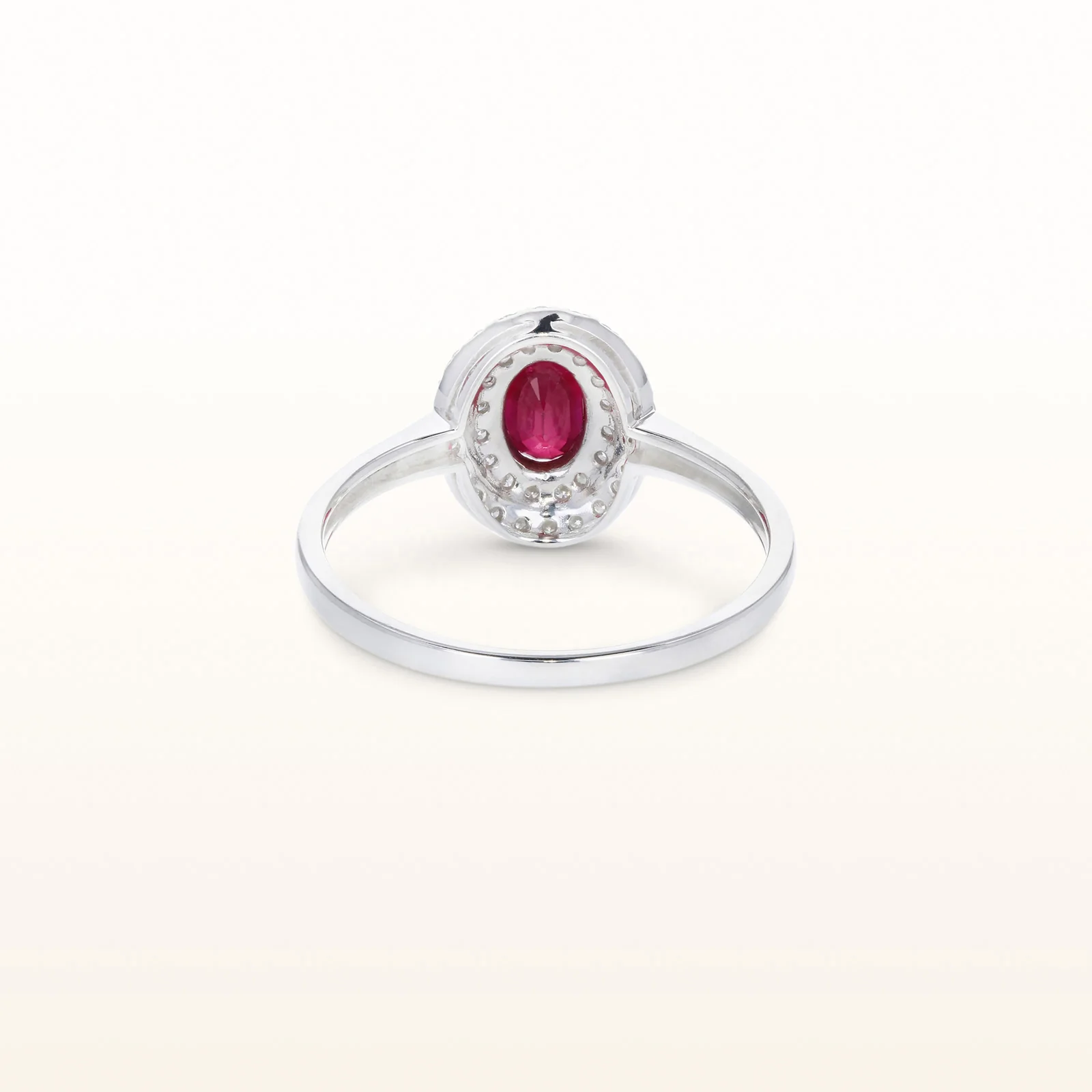 Oval Gemstone Ring with Double Diamond Halo in 14kt White Gold - Image 3