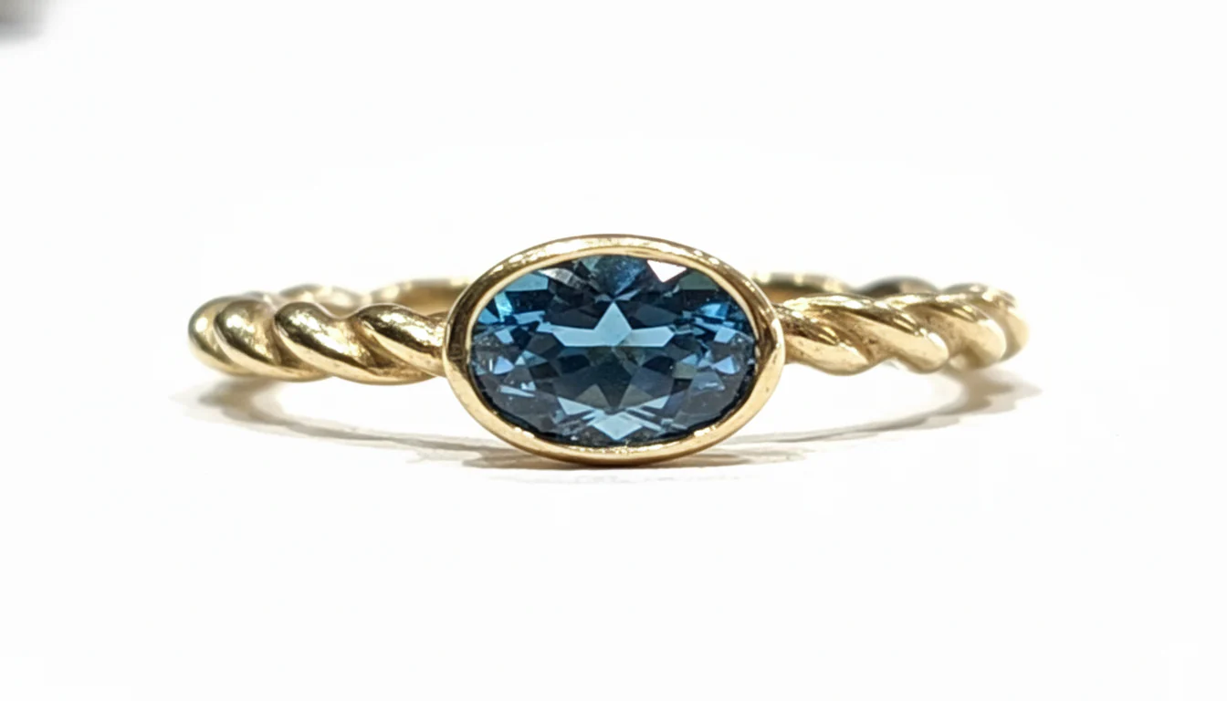 Oval Gemstone Stackable Rope Style Ring in 14K Gold