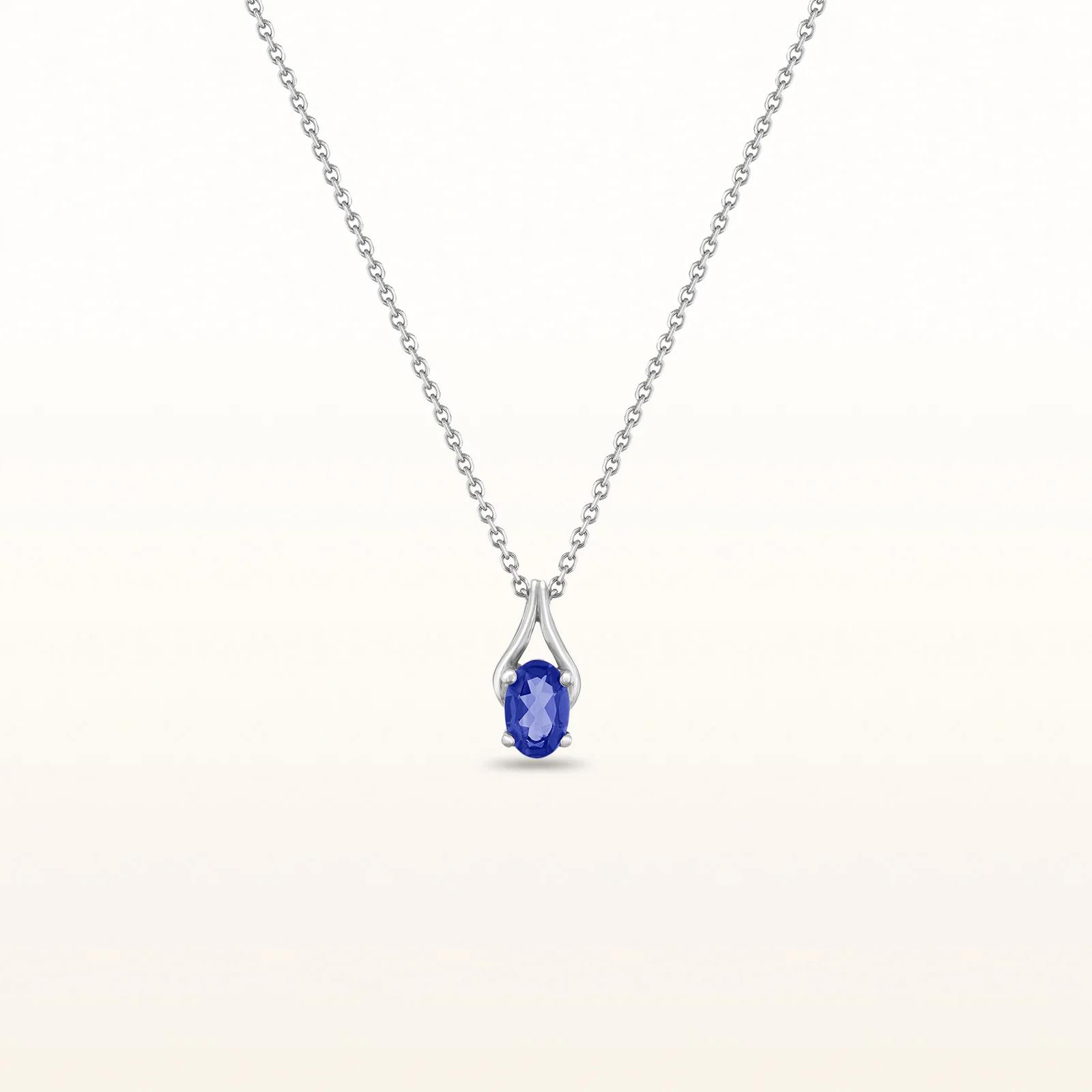 Oval Gemstone Wishbone Pendant in 14kt White Gold