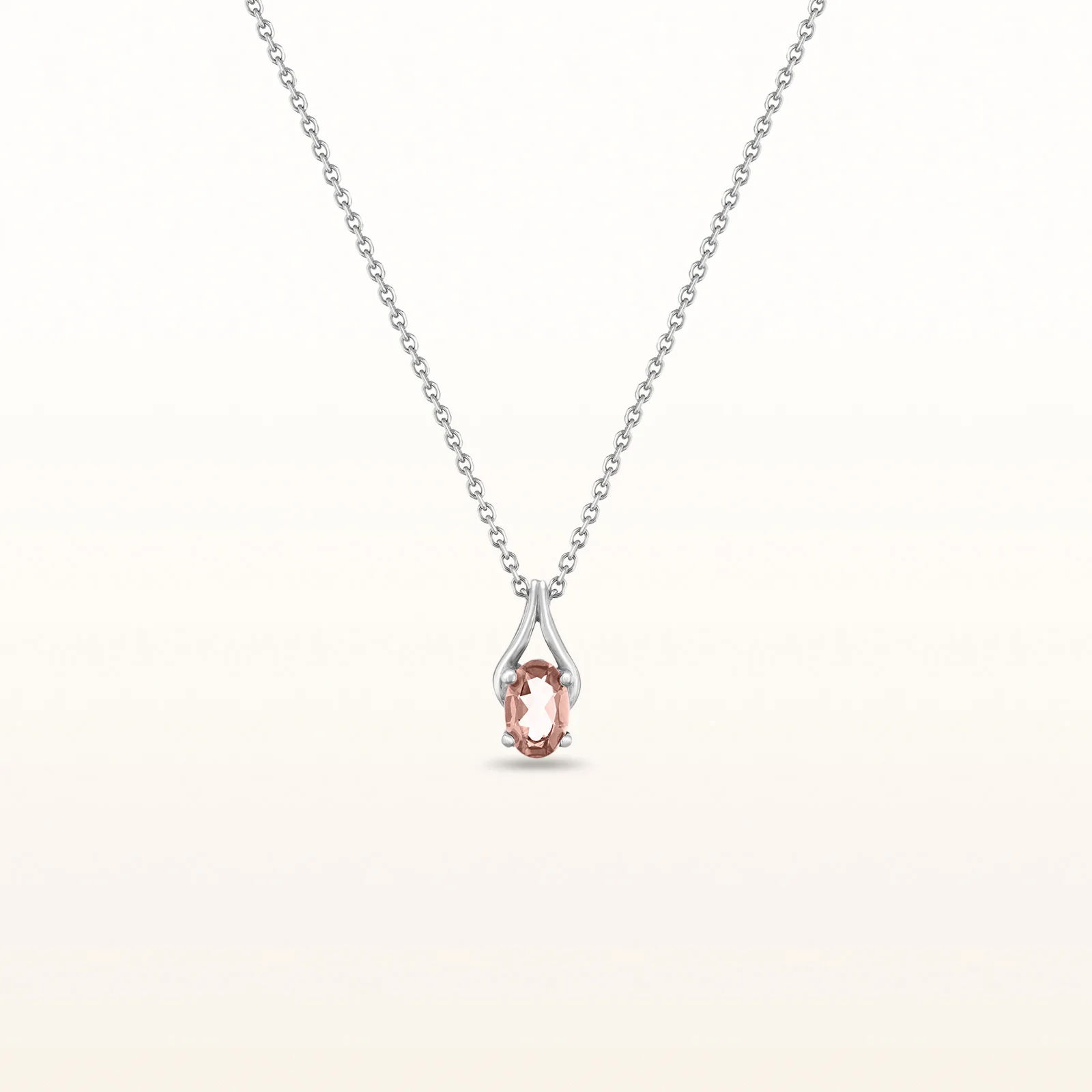 Oval Gemstone Wishbone Pendant in 14kt White Gold - Image 10