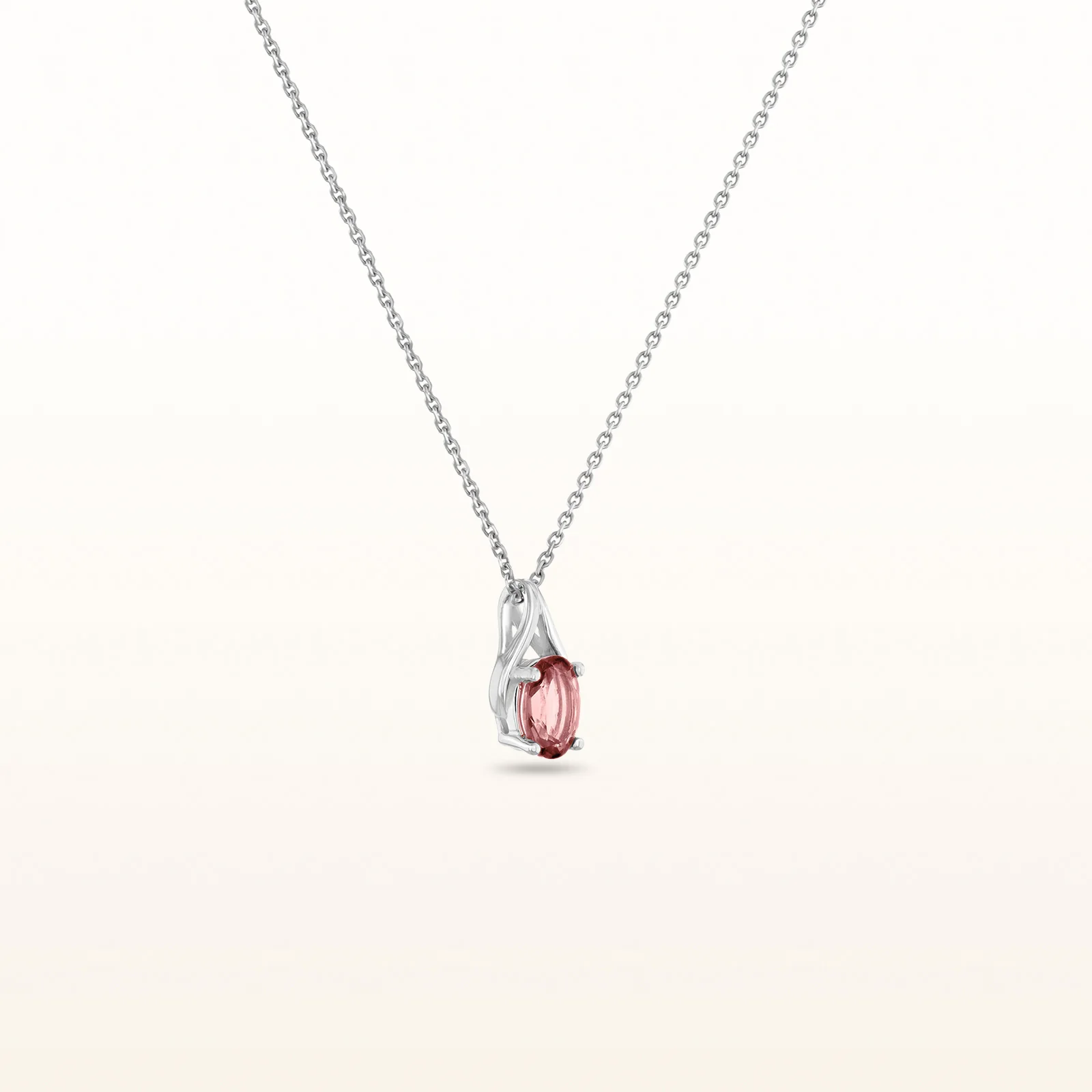 Oval Gemstone Wishbone Pendant in 14kt White Gold - Image 2