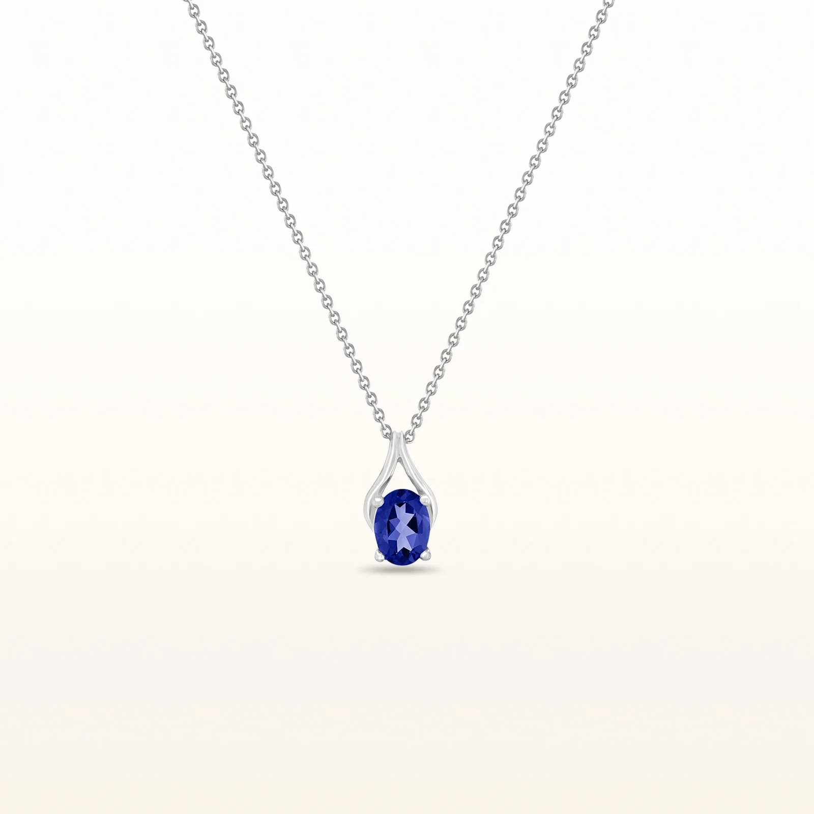 Oval Gemstone Wishbone Pendant in 14kt White Gold - Image 34