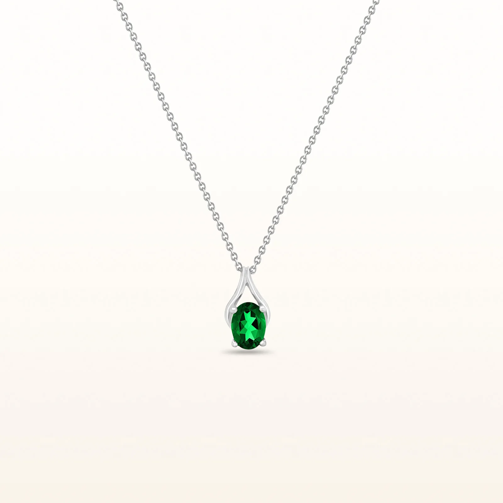 Oval Gemstone Wishbone Pendant in 14kt White Gold - Image 35