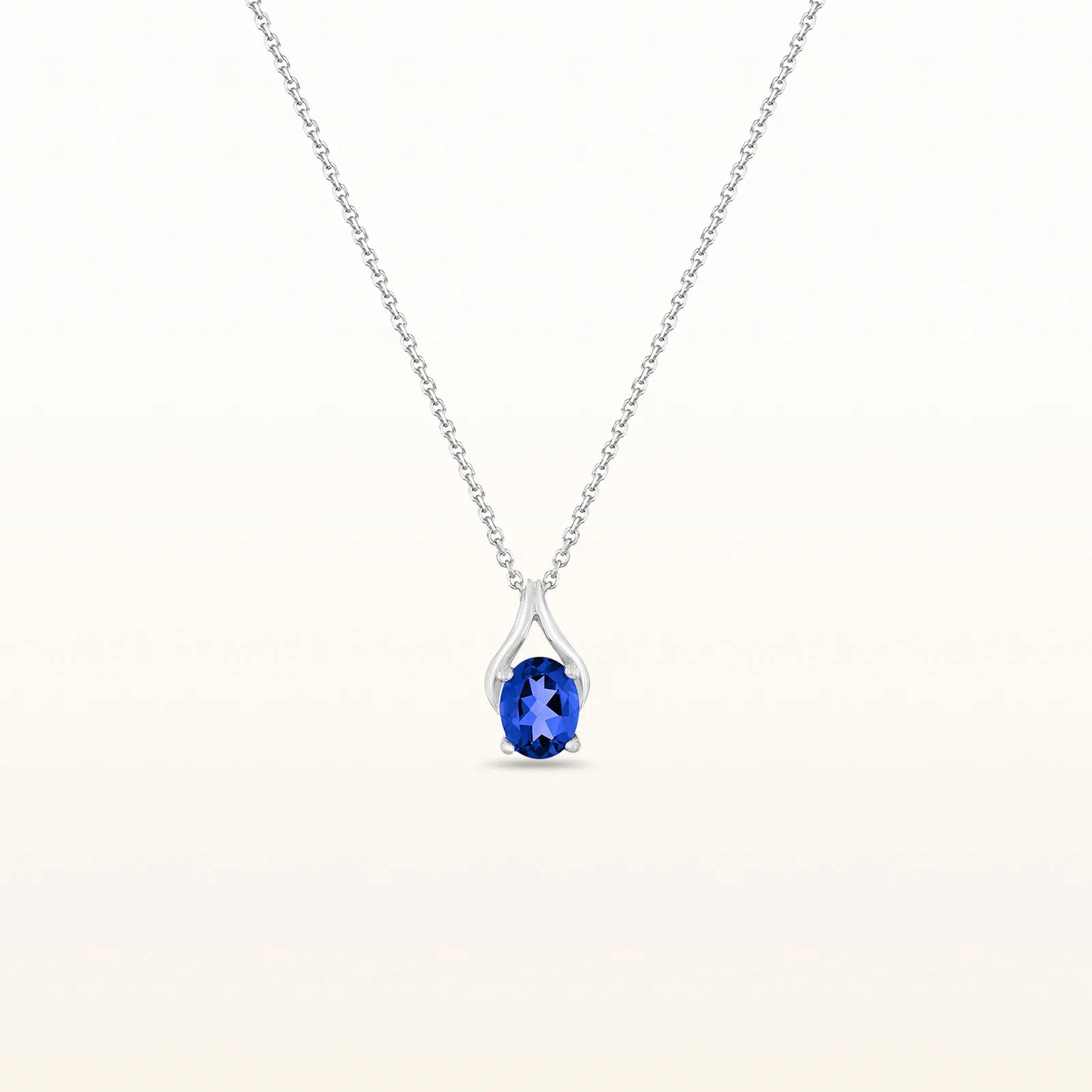 Oval Gemstone Wishbone Pendant in 14kt White Gold - Image 37