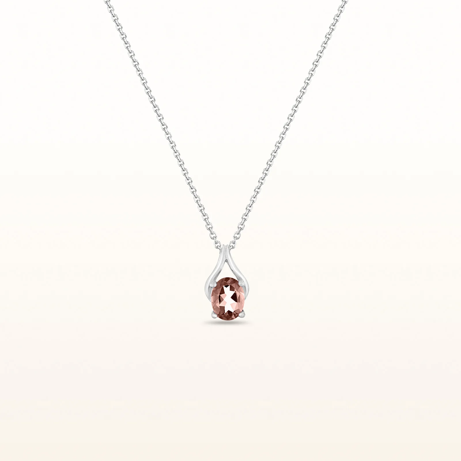 Oval Gemstone Wishbone Pendant in 14kt White Gold - Image 43