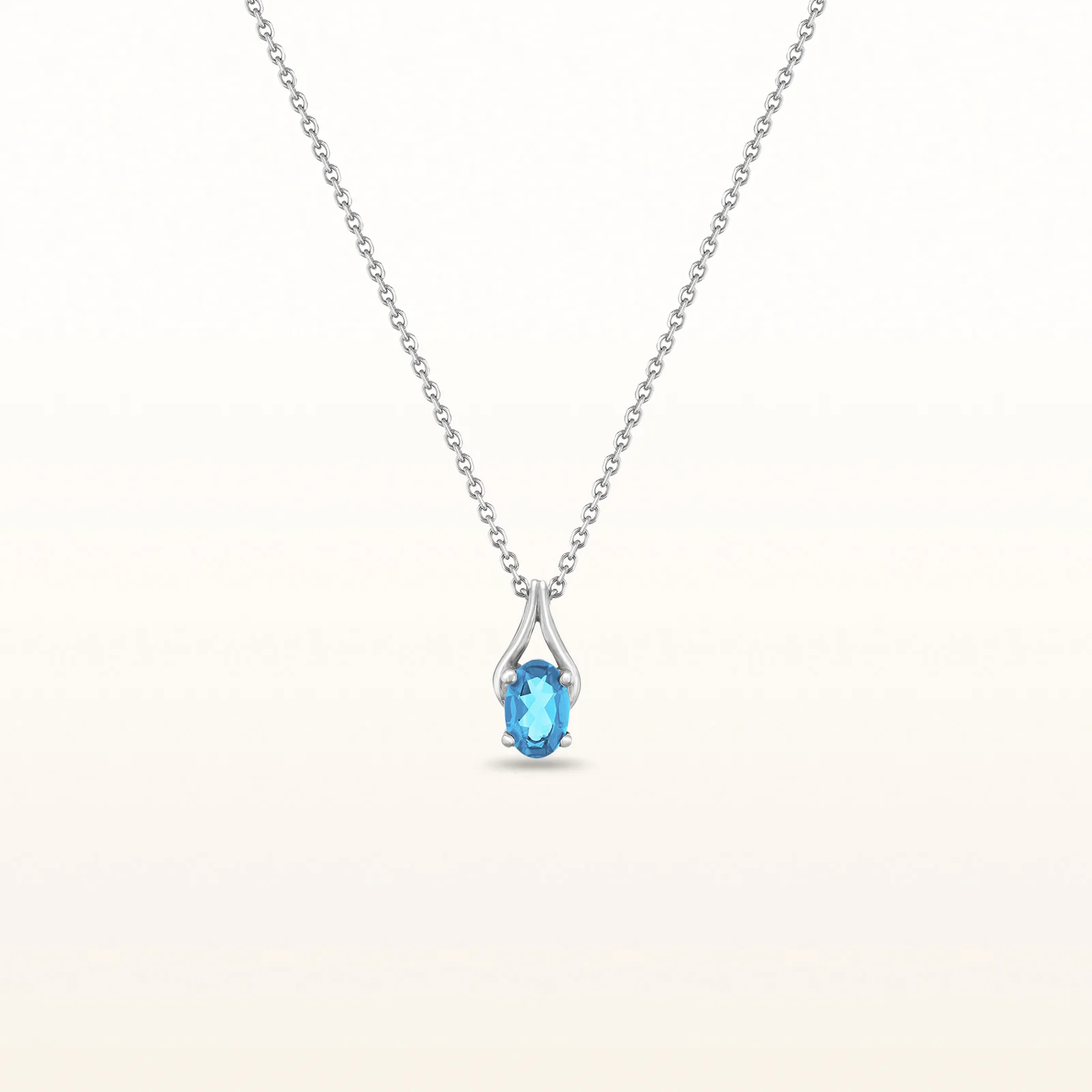 Oval Gemstone Wishbone Pendant in 14kt White Gold - Image 5