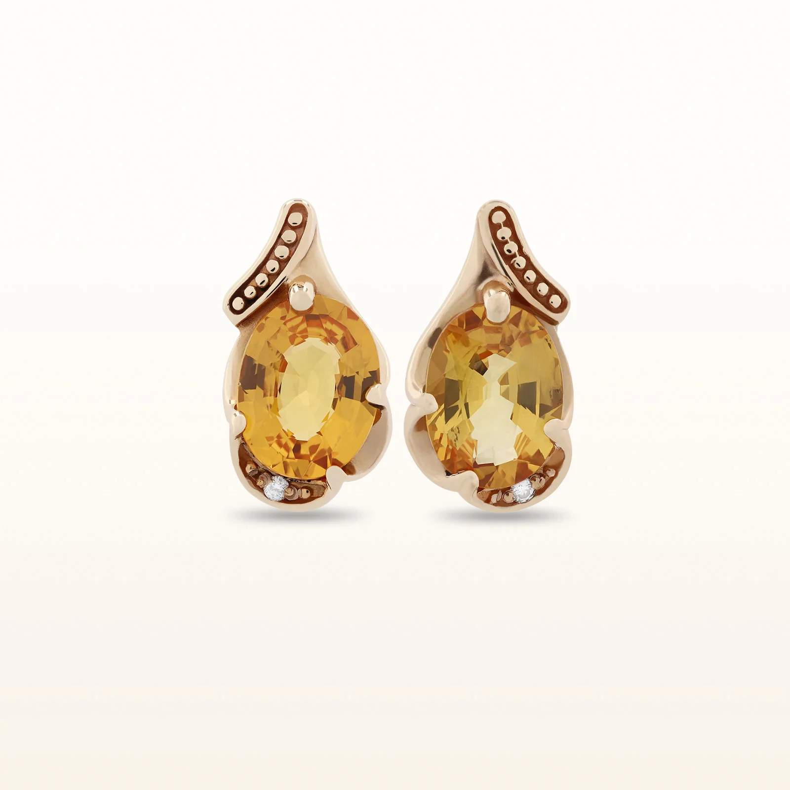 Oval Orange Sapphire and Diamond Accent Earrings in 14kt Yellow Gold - Image 2