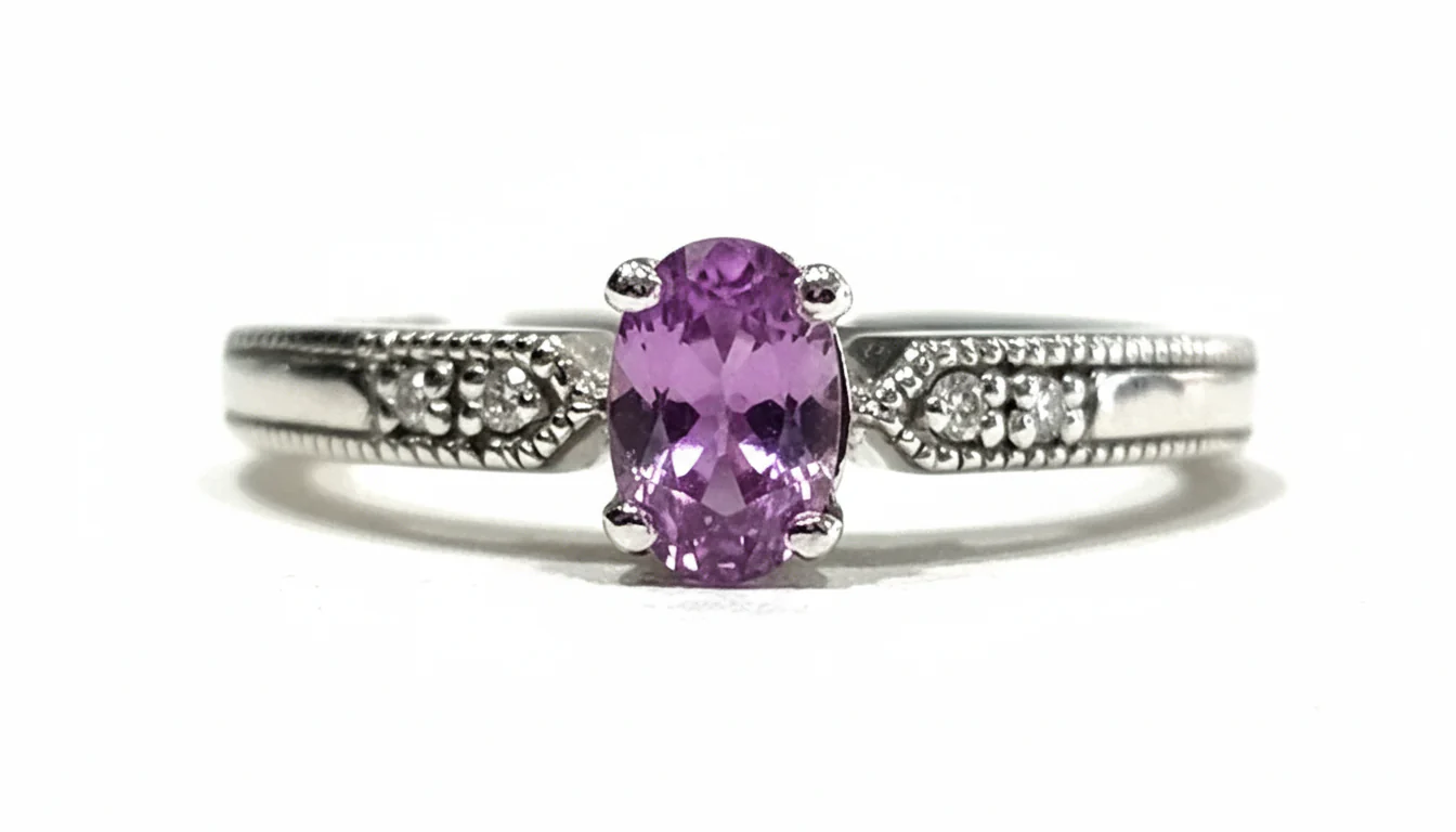 Oval Pink Sapphire and Diamond Ring in 14K White Gold