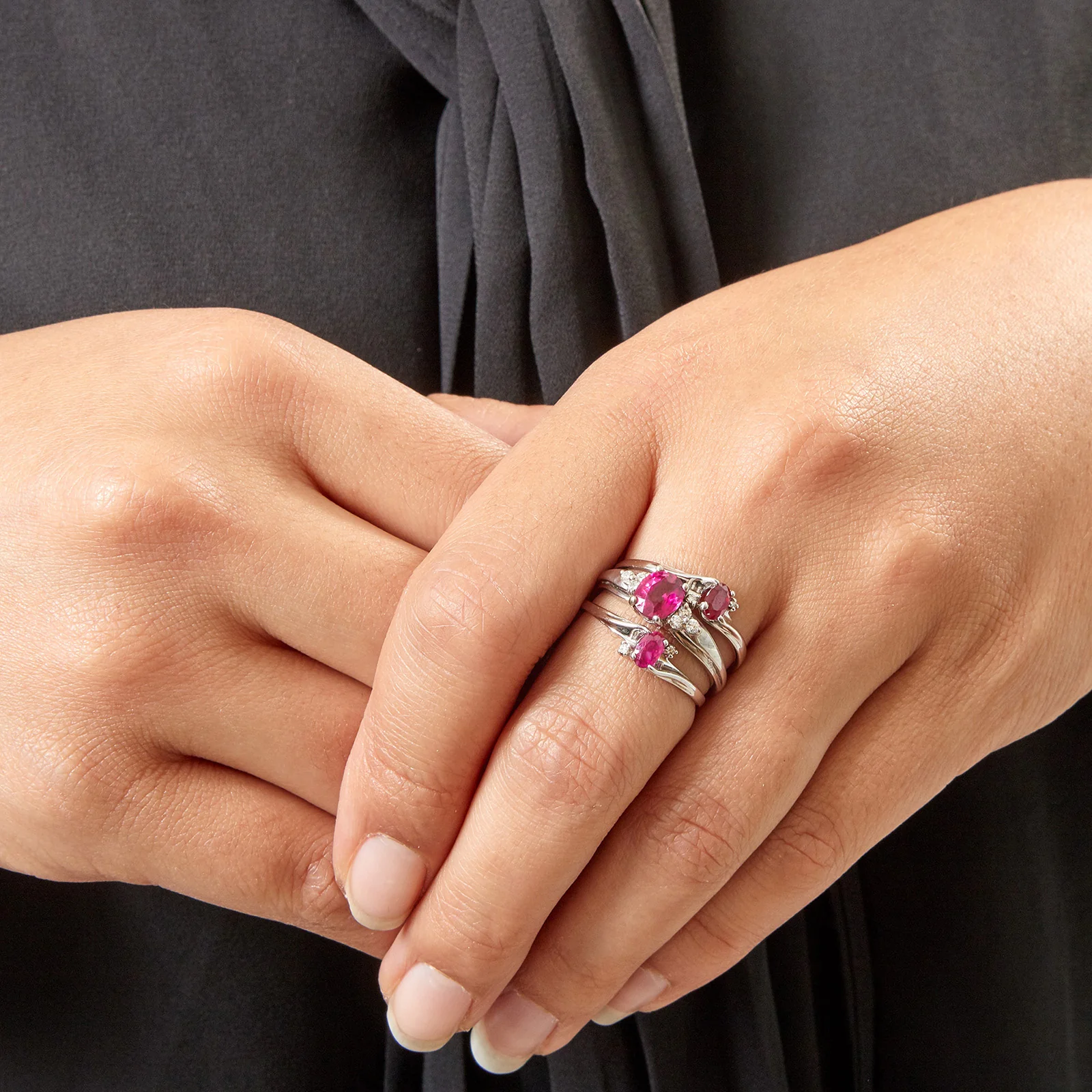 Oval Rubellite and Diamond Ring in 14kt White Gold - Image 4