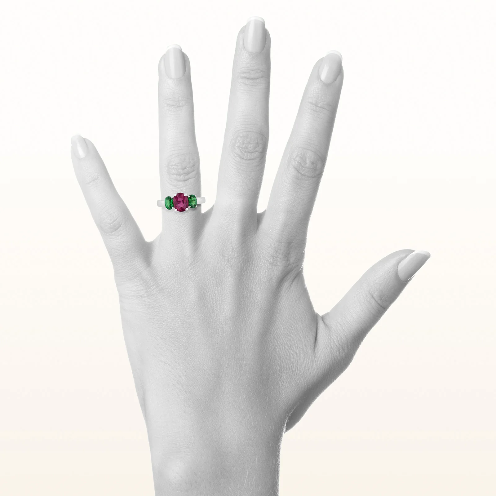 Oval Rubellite and Tsavorite Garnet Ring in 14kt White Gold - Image 4