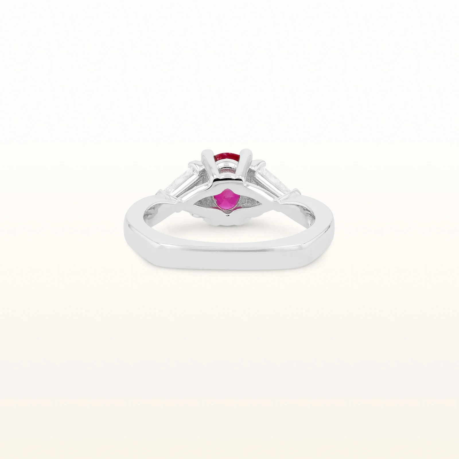 Oval Ruby and Trillion Side Diamond Ring in 14kt White Gold - Image 3