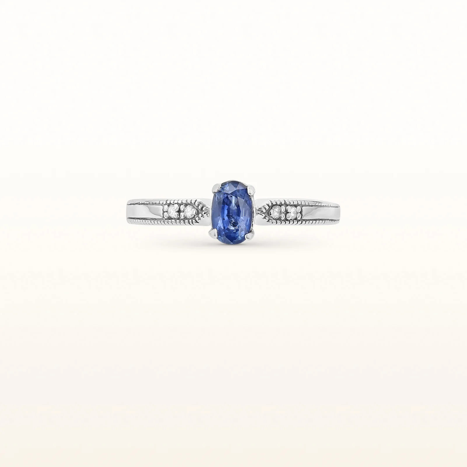 Oval Sapphire and Diamond Ring in 14kt White Gold - Image 8