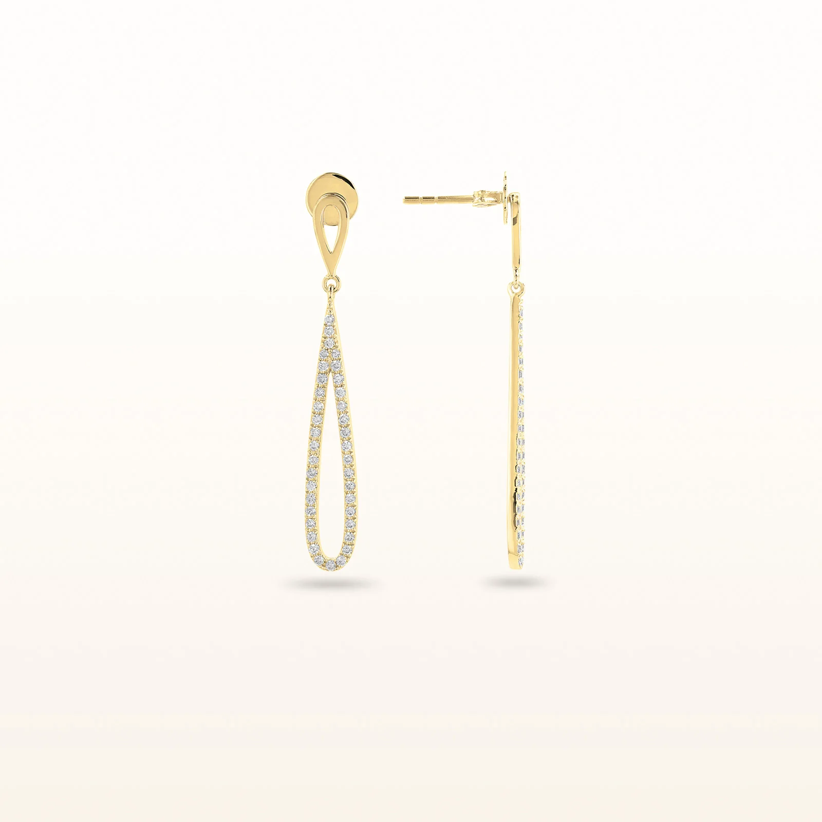 Pear Shaped Drop Round Diamond Earrings in 14kt Yellow Gold