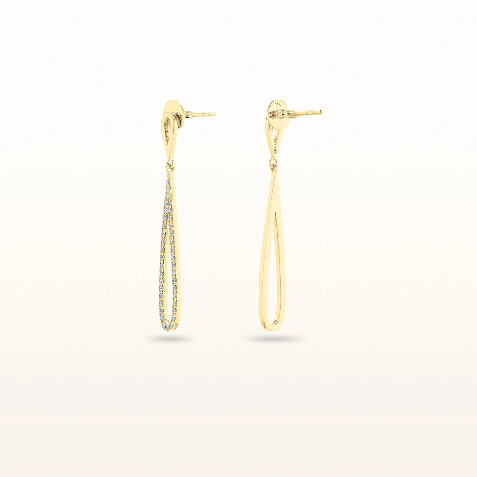 Pear Shaped Drop Round Diamond Earrings in 14kt Yellow Gold - Image 2