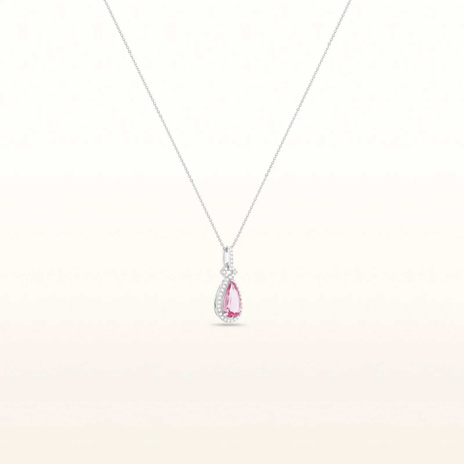 Pear Shaped Pink Morganite and Diamond Halo Pendant in 14kt White Gold - Image 2