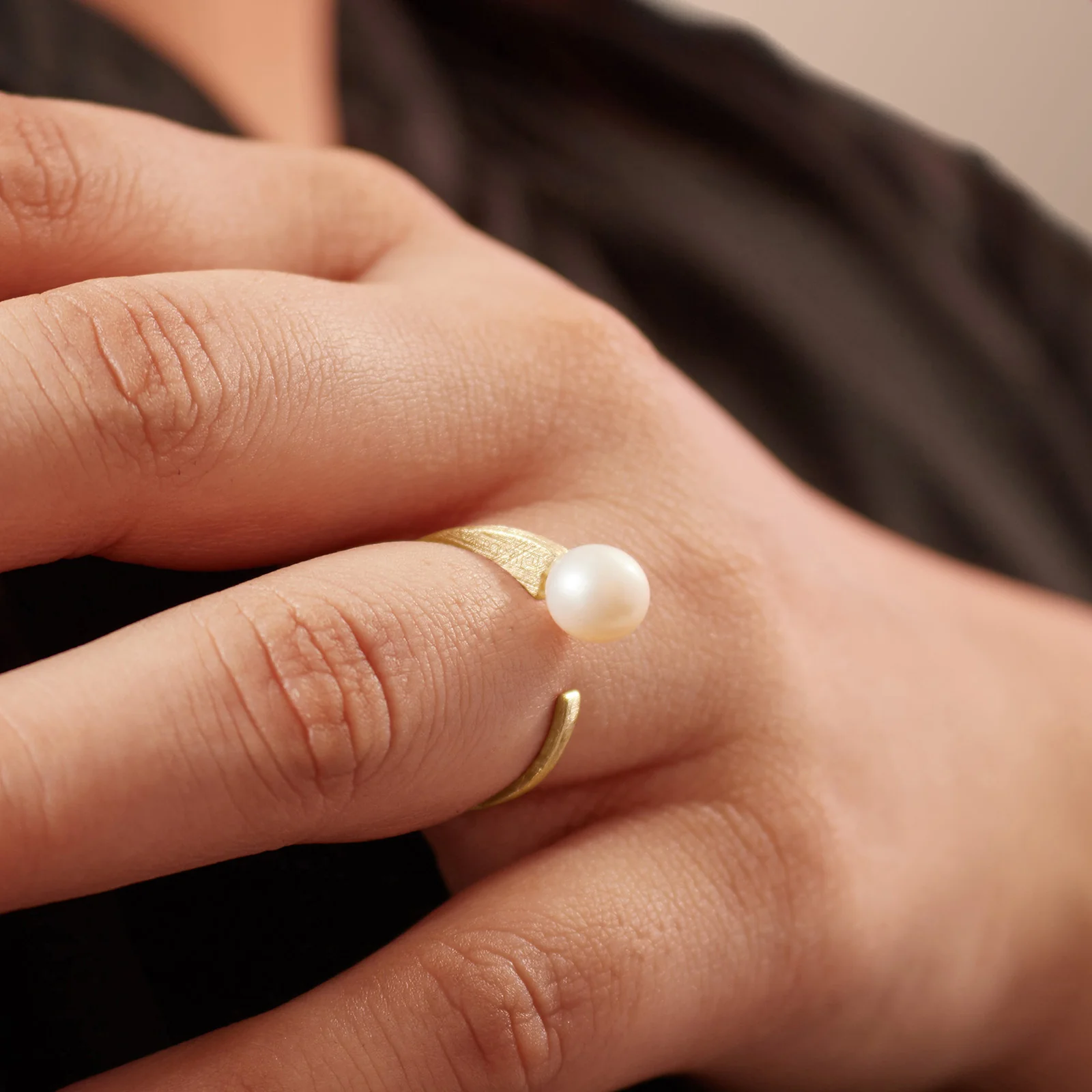 Freshwater Cultured Pearl or Gemstone Bead Open Top Ring in Yellow Gold Plated 925 Sterling Silver - Image 4