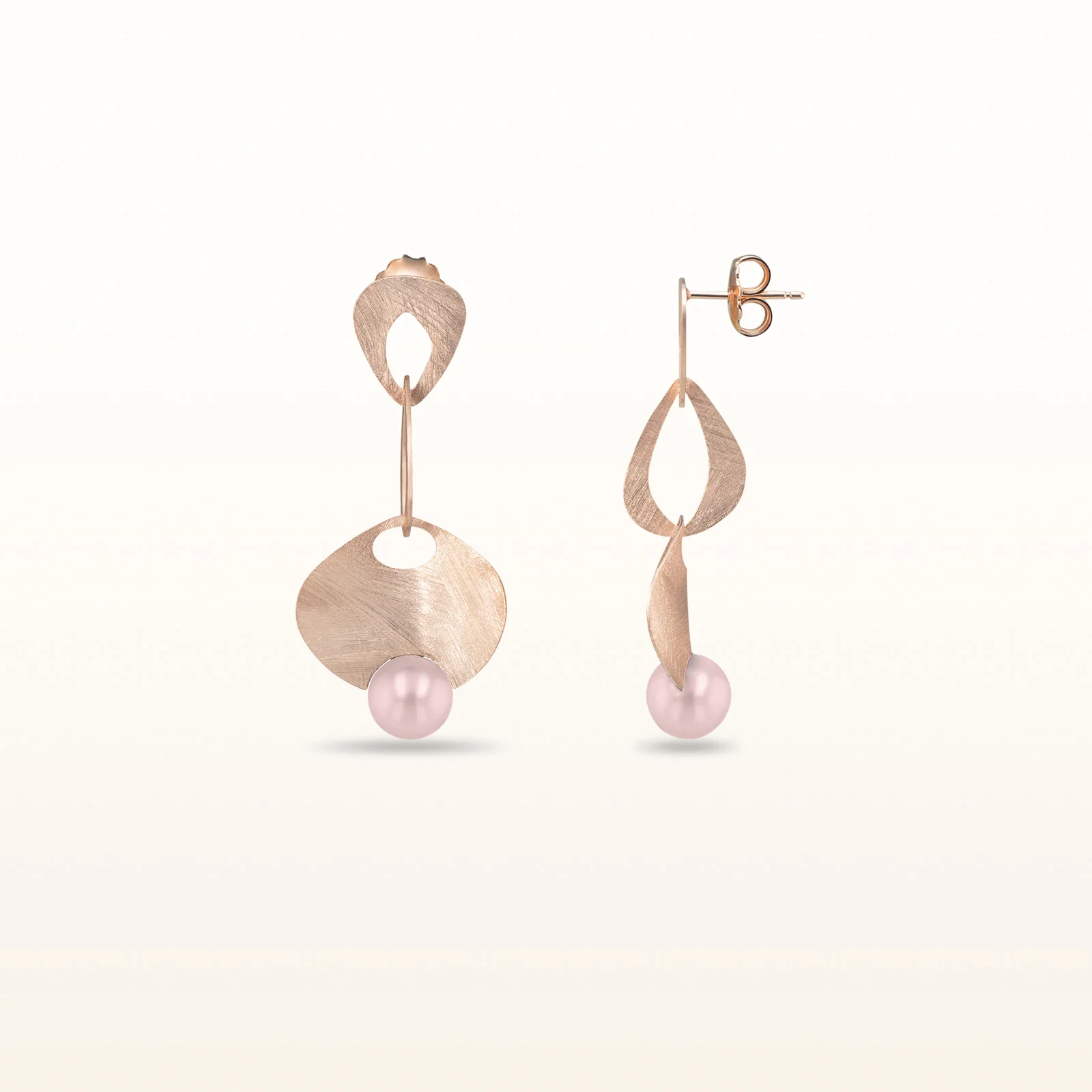 Pearl or Gemstone Wire Brushed Dangle Earrings in Rose Gold Plated 925 Sterling Silver