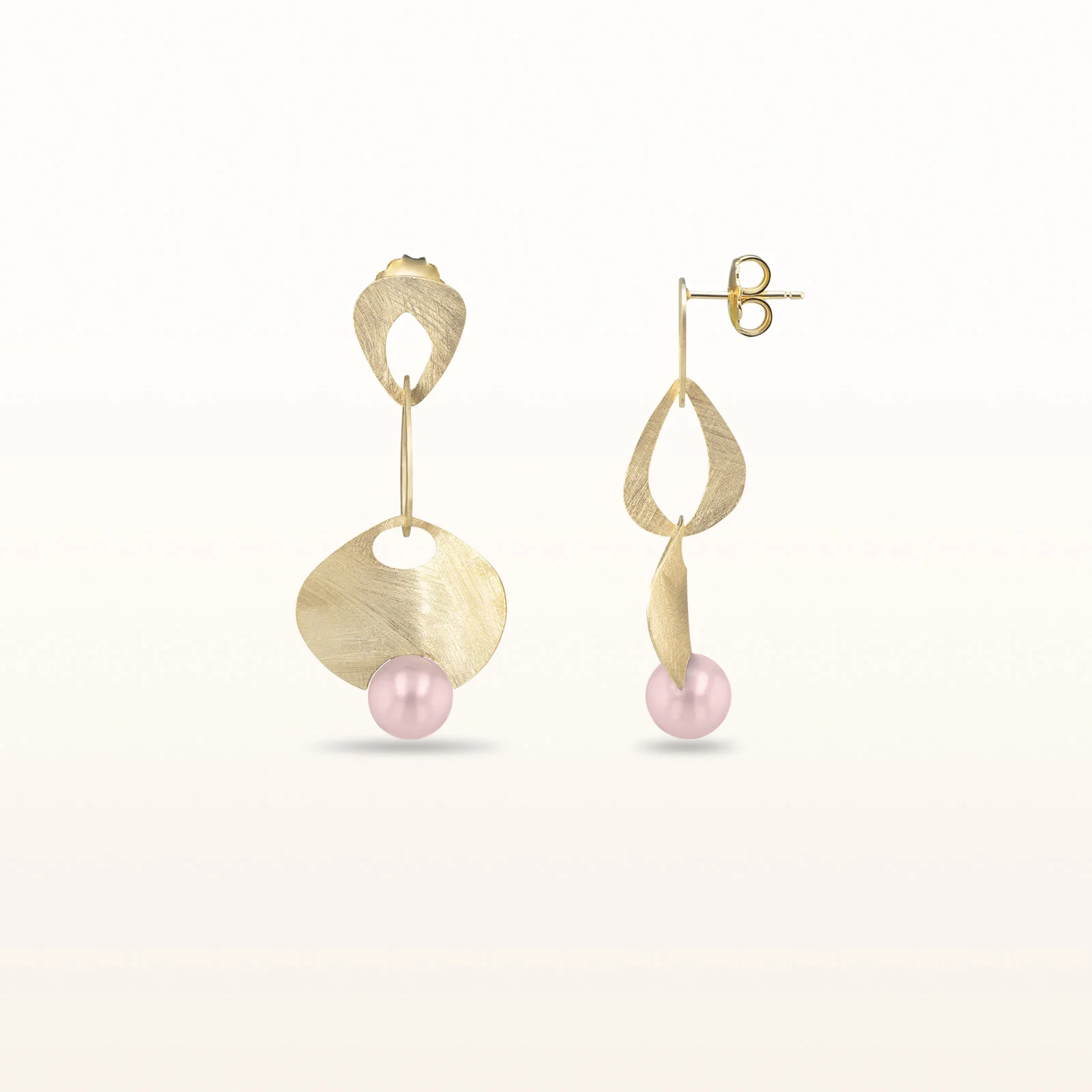 Pearl or Gemstone Wire Brushed Dangle Earrings in Yellow Gold Plated 925 Sterling Silver - Image 4