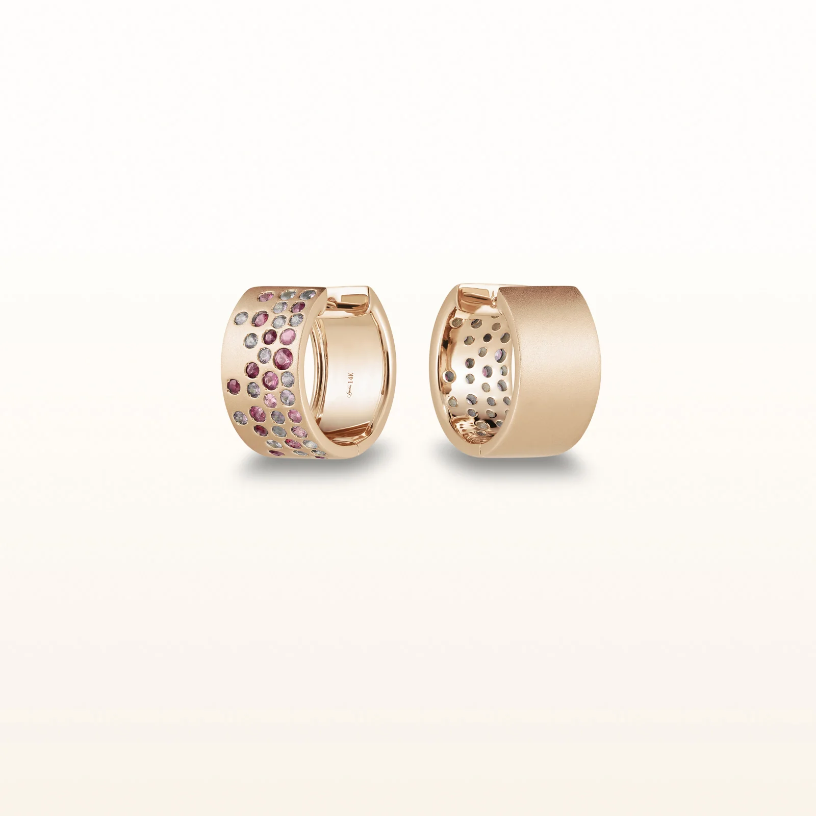 Pink Sapphire Confetti Huggie Hoop Earrings in 14kt Rose Gold - Image 2