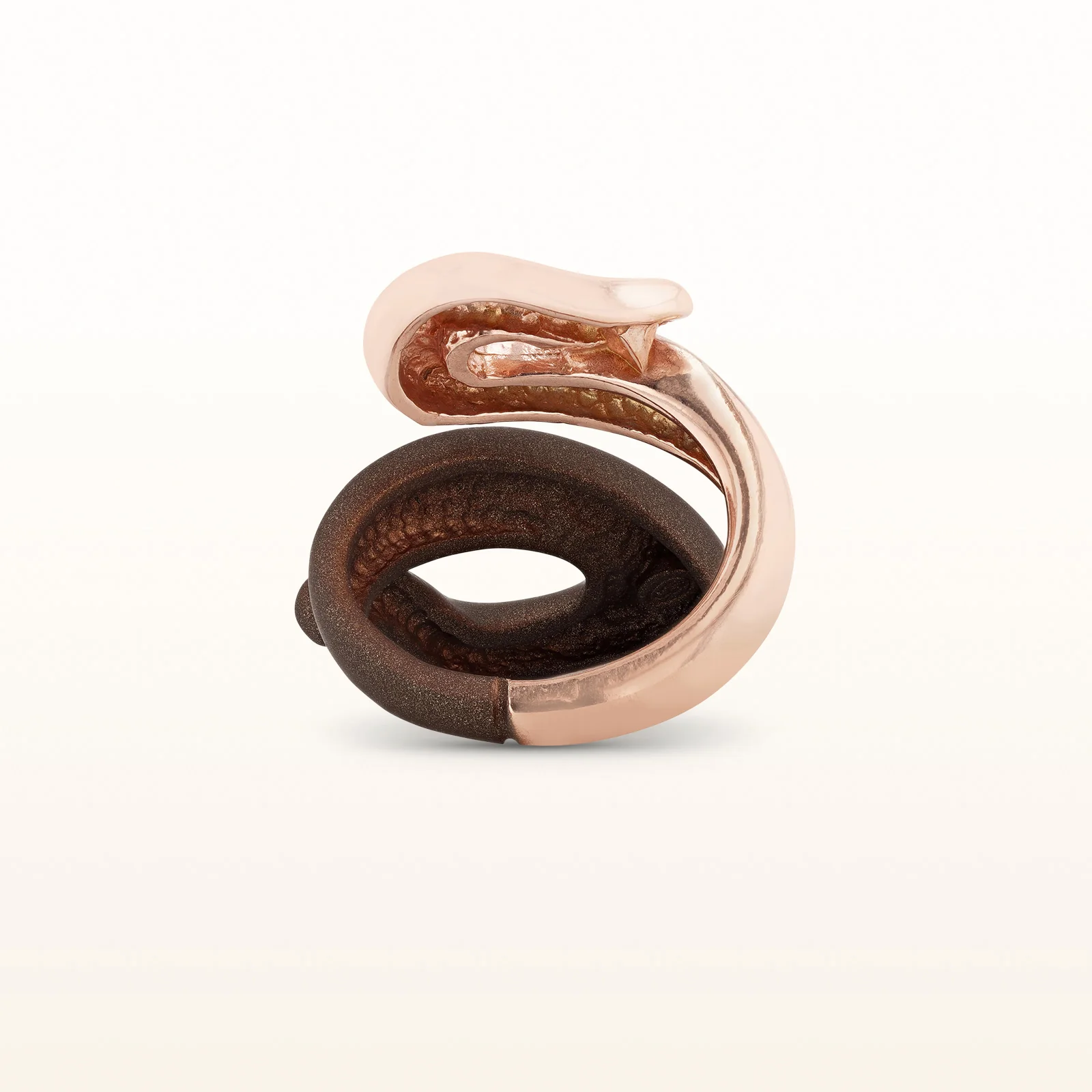 Rose Gold Plated 925 Sterling Silver and Brown Rubber Snake Ring - Image 3