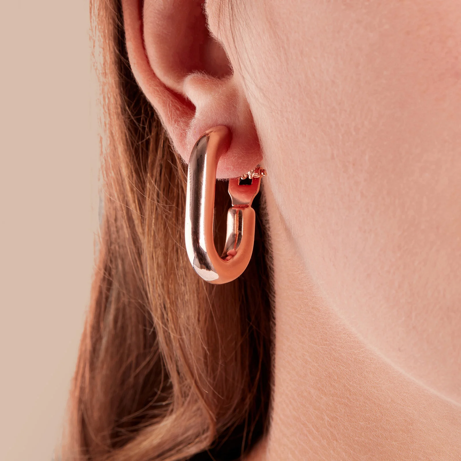 Rose Gold Plated 925 Sterling Silver and Chocolate Rubber Oval Link Dangle Earrings - Image 6