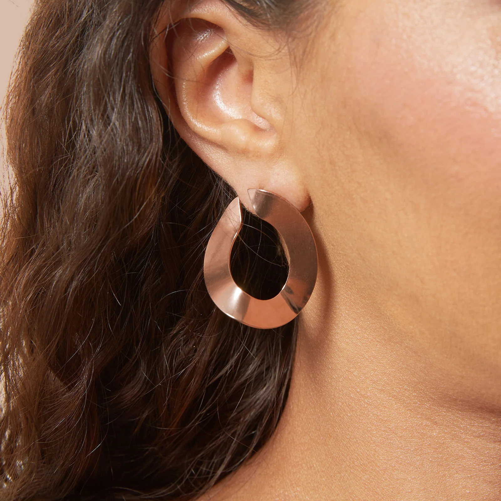 Rose Gold Plated 925 Sterling Silver Artistic Hoop Earrings - Image 3