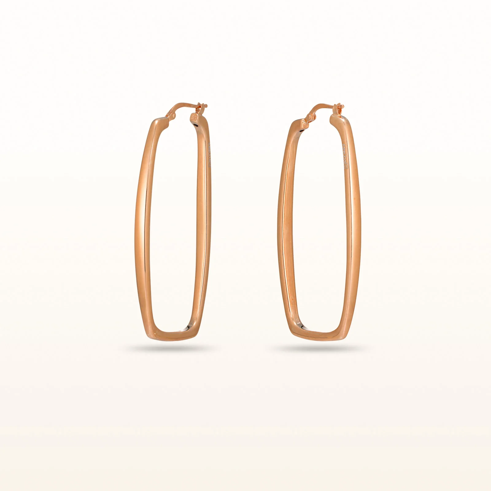 Rose Gold Plated 925 Sterling Silver Rectangular Drop Hoop Earrings - Image 2
