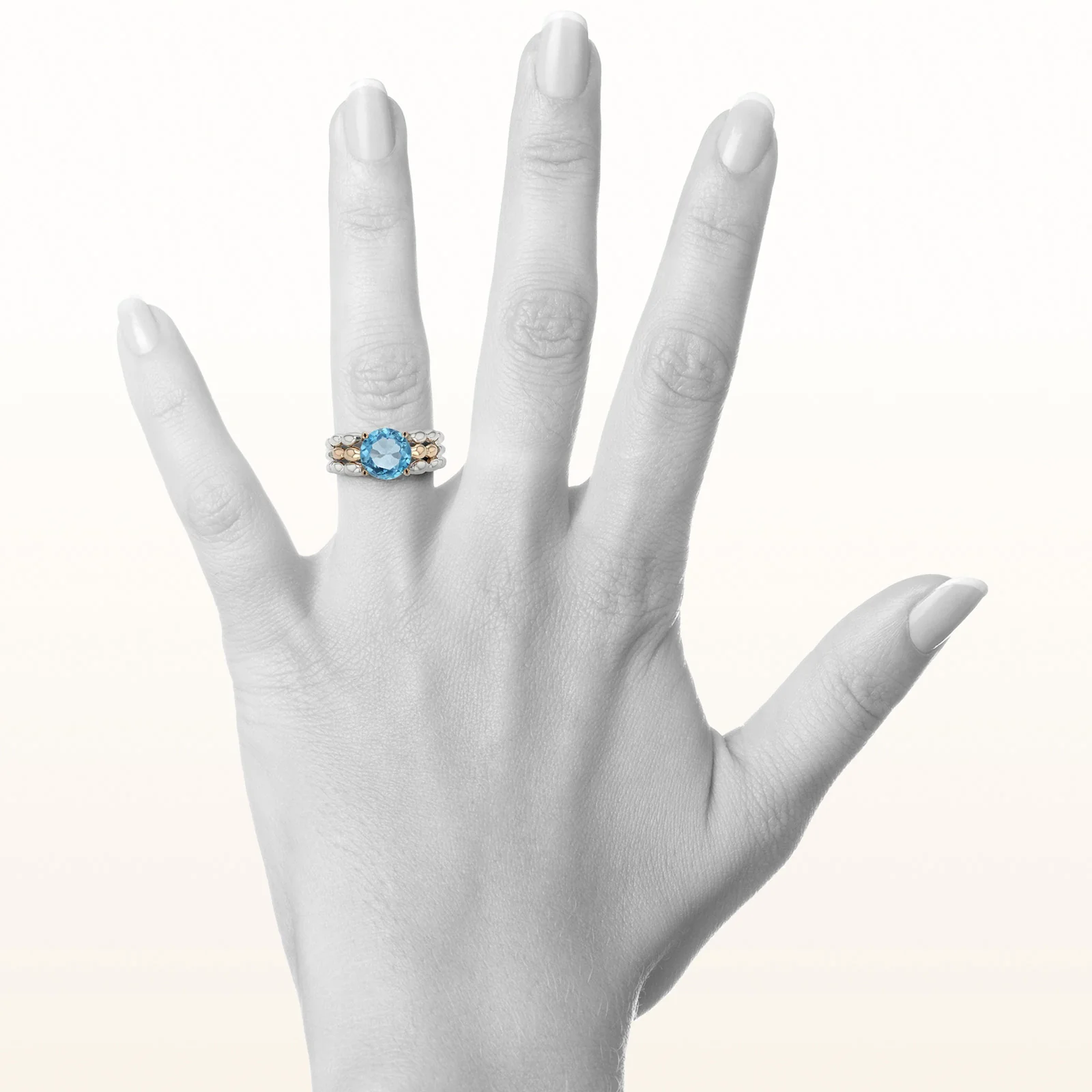 Round Blue Topaz Ring in 925 Sterling Silver and 14kt Yellow Gold - Image 4