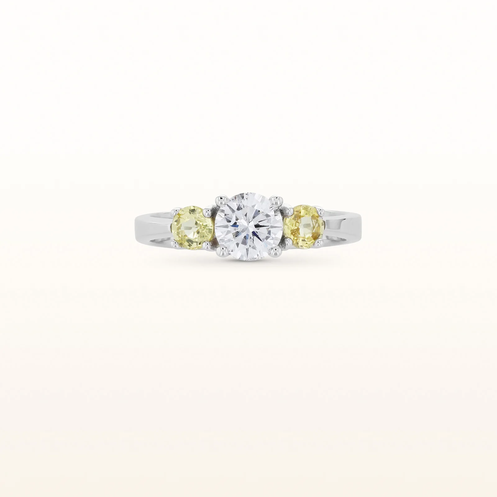 Round Diamond and Yellow Sapphire 3-Stone Ring in 14kt White Gold - Image 9