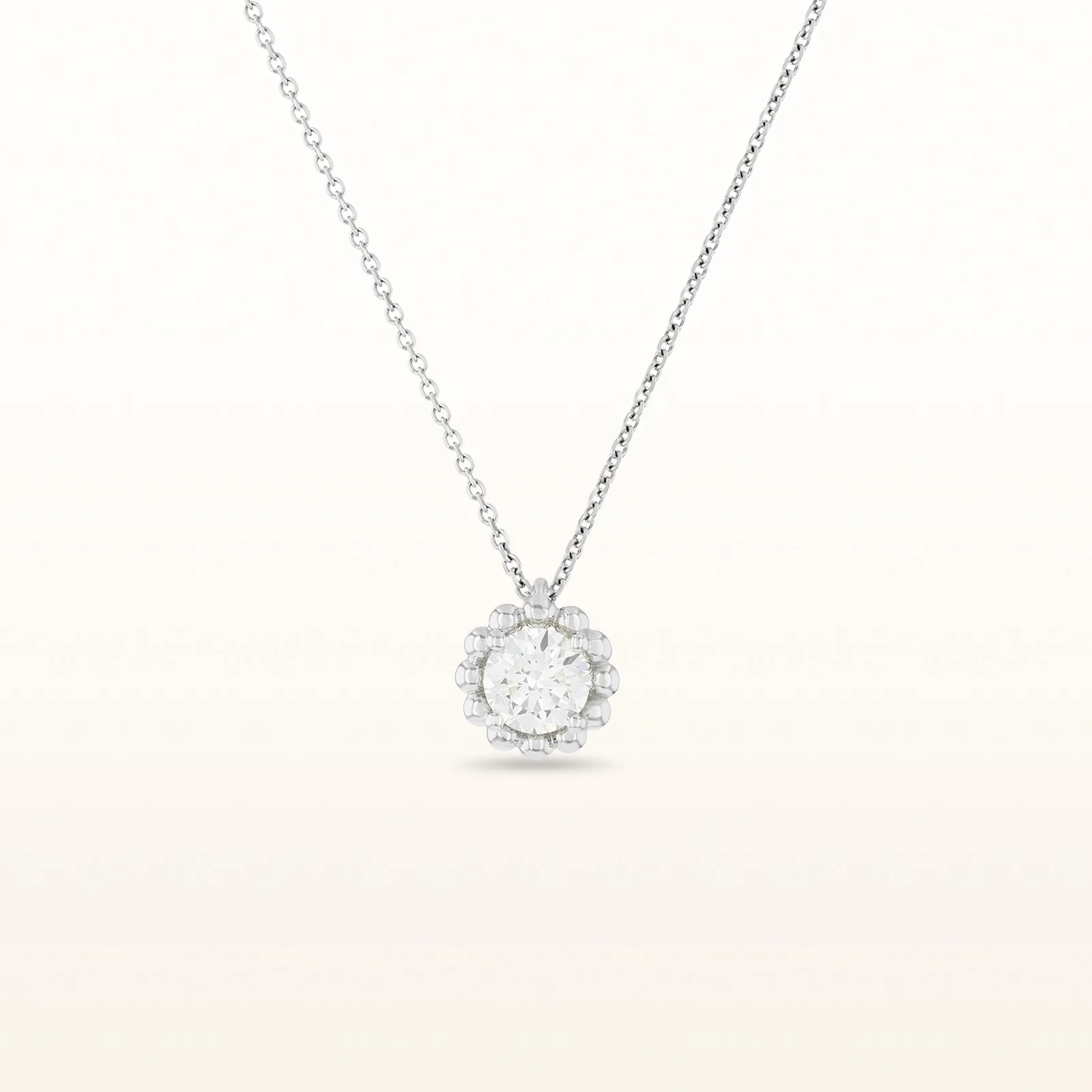 Round Diamond Beaded Halo Pendant in 14kt White Gold - Image 4