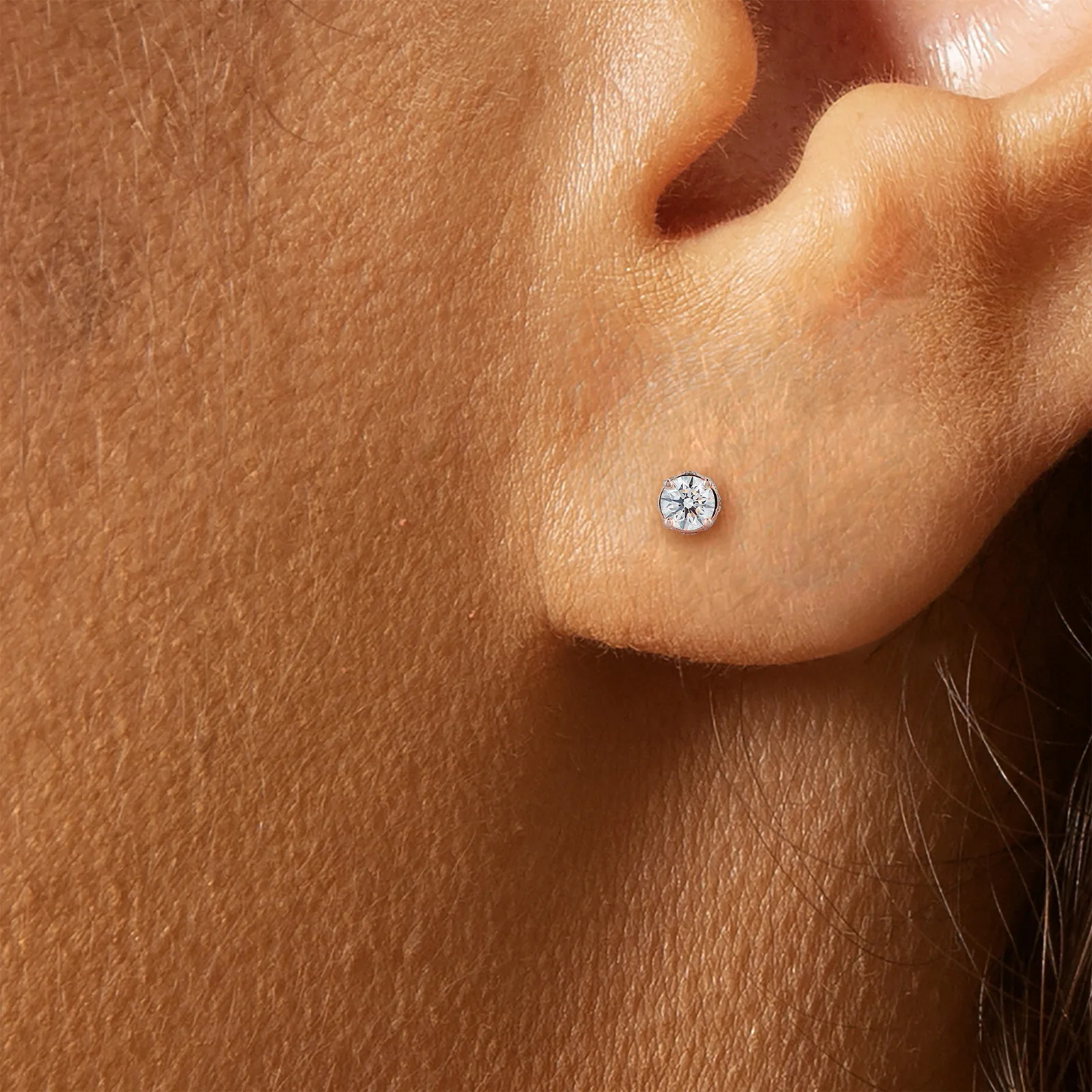 Round Diamond Crown Stud Earrings in 14kt Rose Gold - Image 3