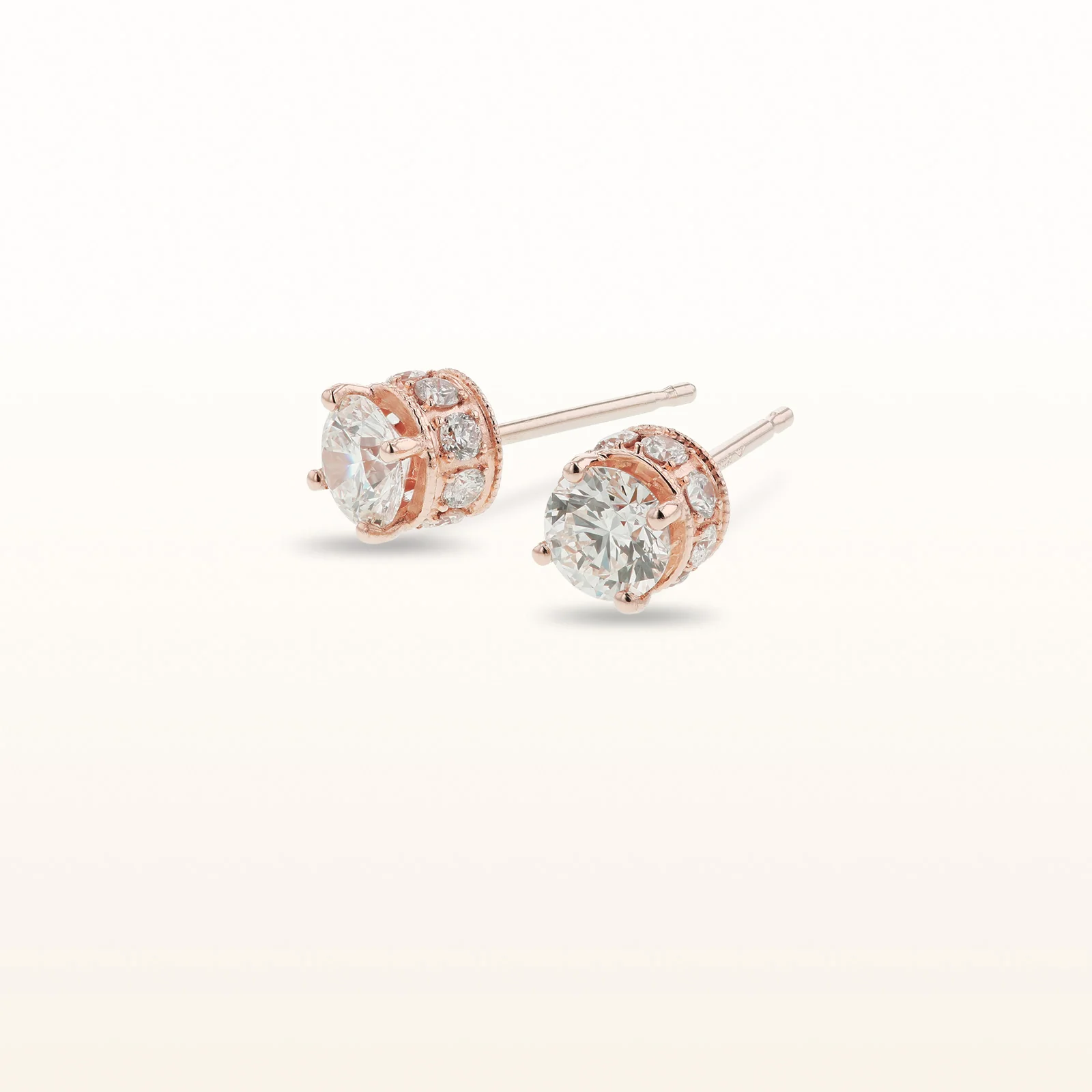 Round Diamond Crown Stud Earrings in 14kt Rose Gold - Image 7