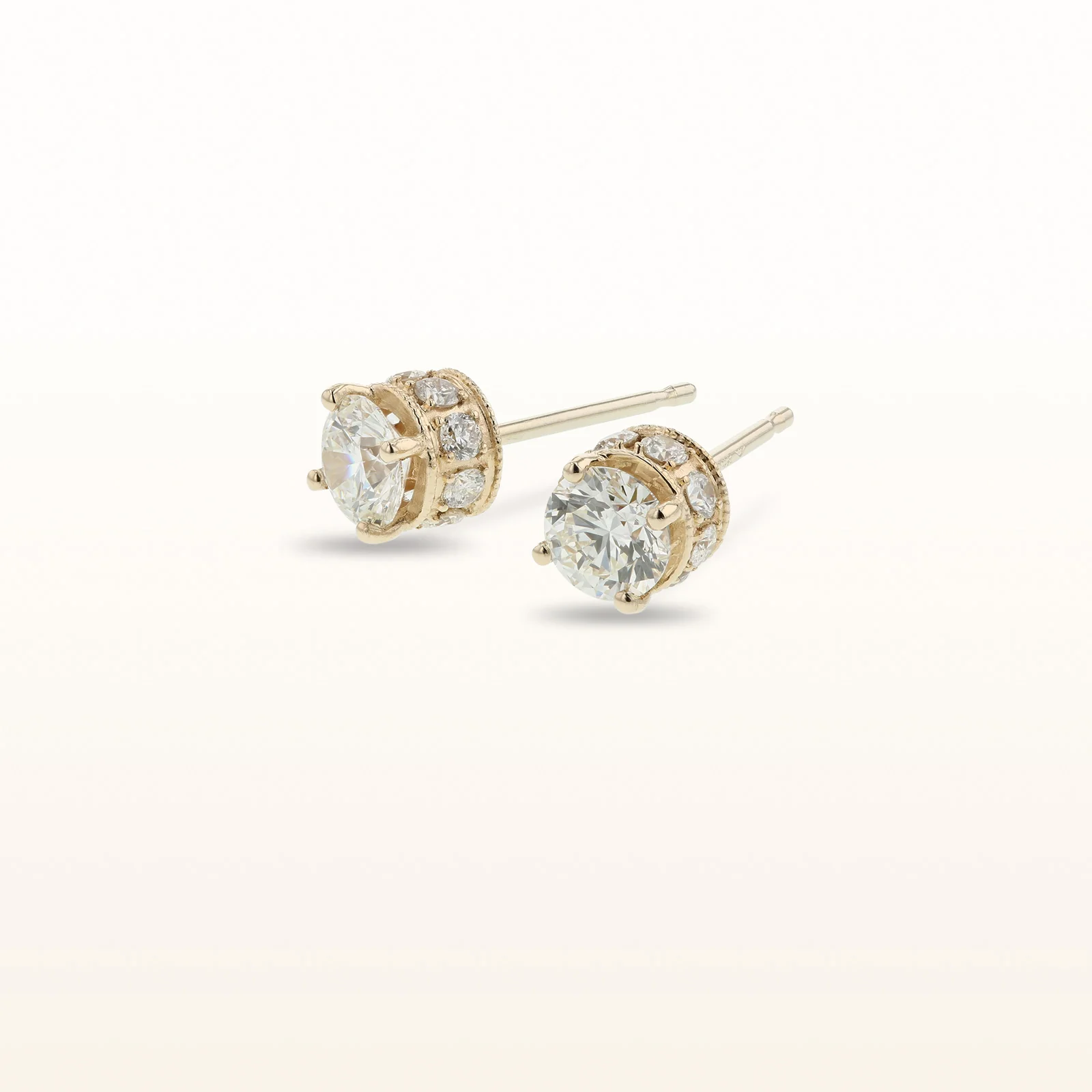 Round Diamond Crown Stud Earrings in 14kt Yellow Gold - Image 7