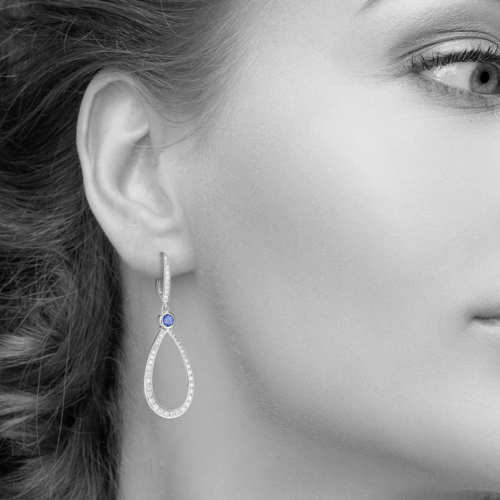 Round Diamond or Gemstone Teardrop Dangle Earrings in 14kt White Gold - Image 3