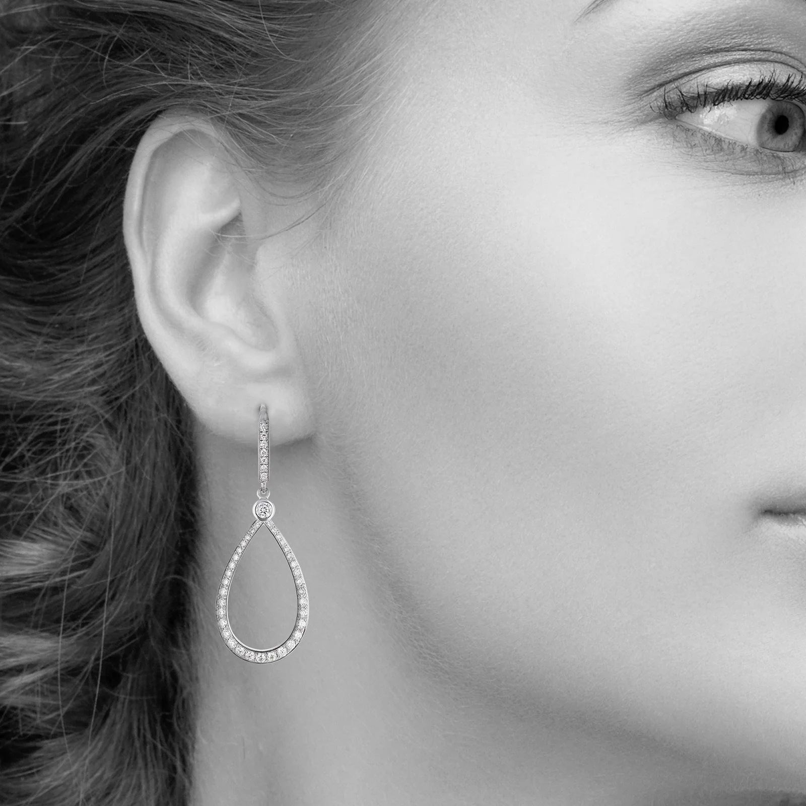 Round Diamond Teardrop Dangle Earrings - Image 5
